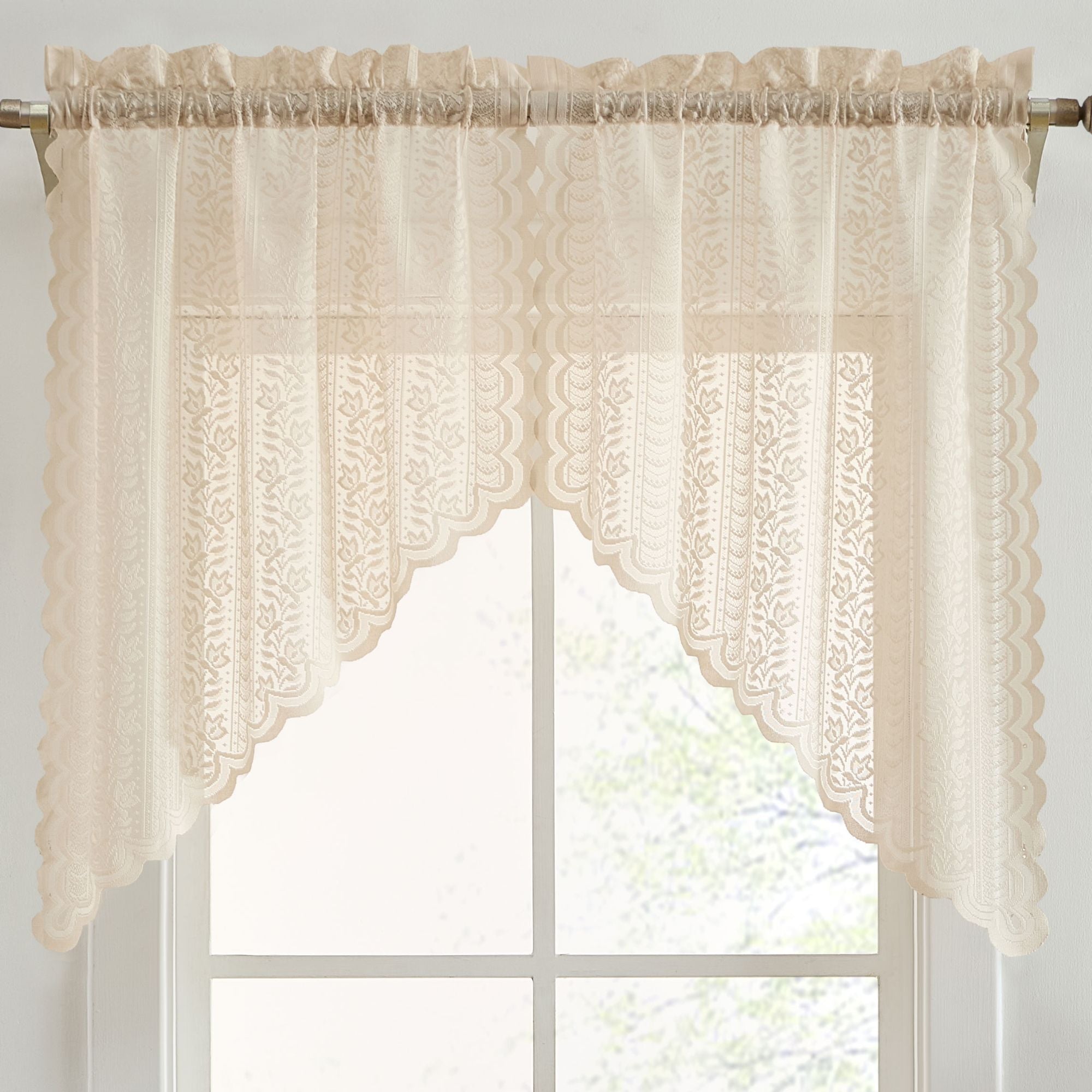 Sophia Floral Rod Pocket Lace Swags