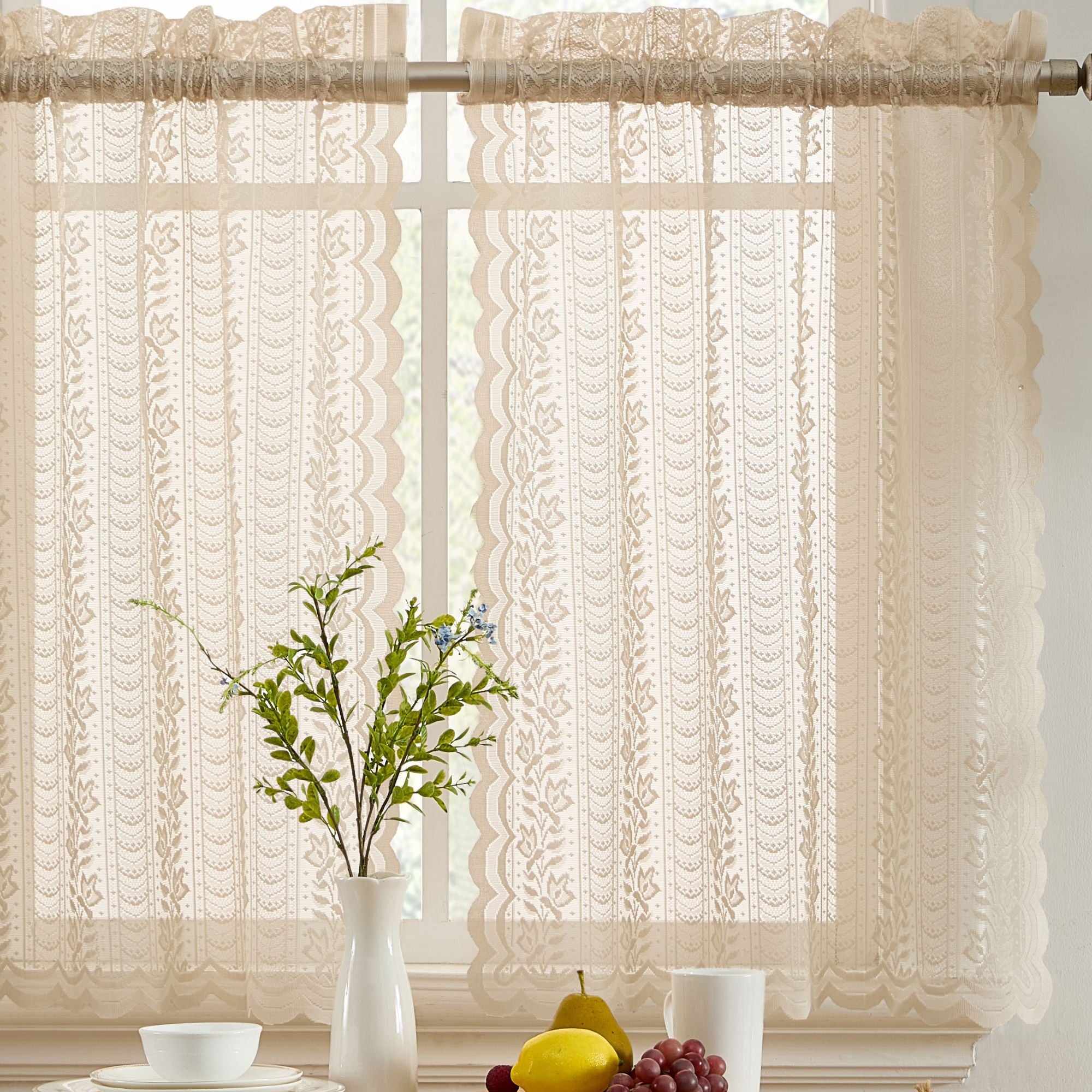 Sophia Floral Rod Pocket Lace Tiers