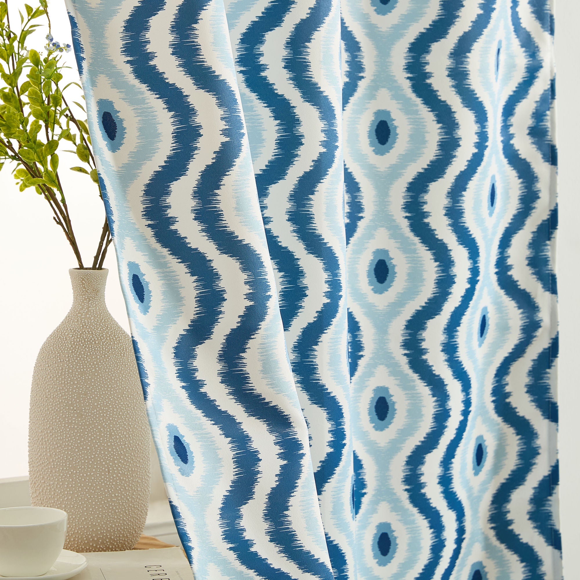 Tanner Ogee Ikatt Damask Grommet Window Curtains - Pair