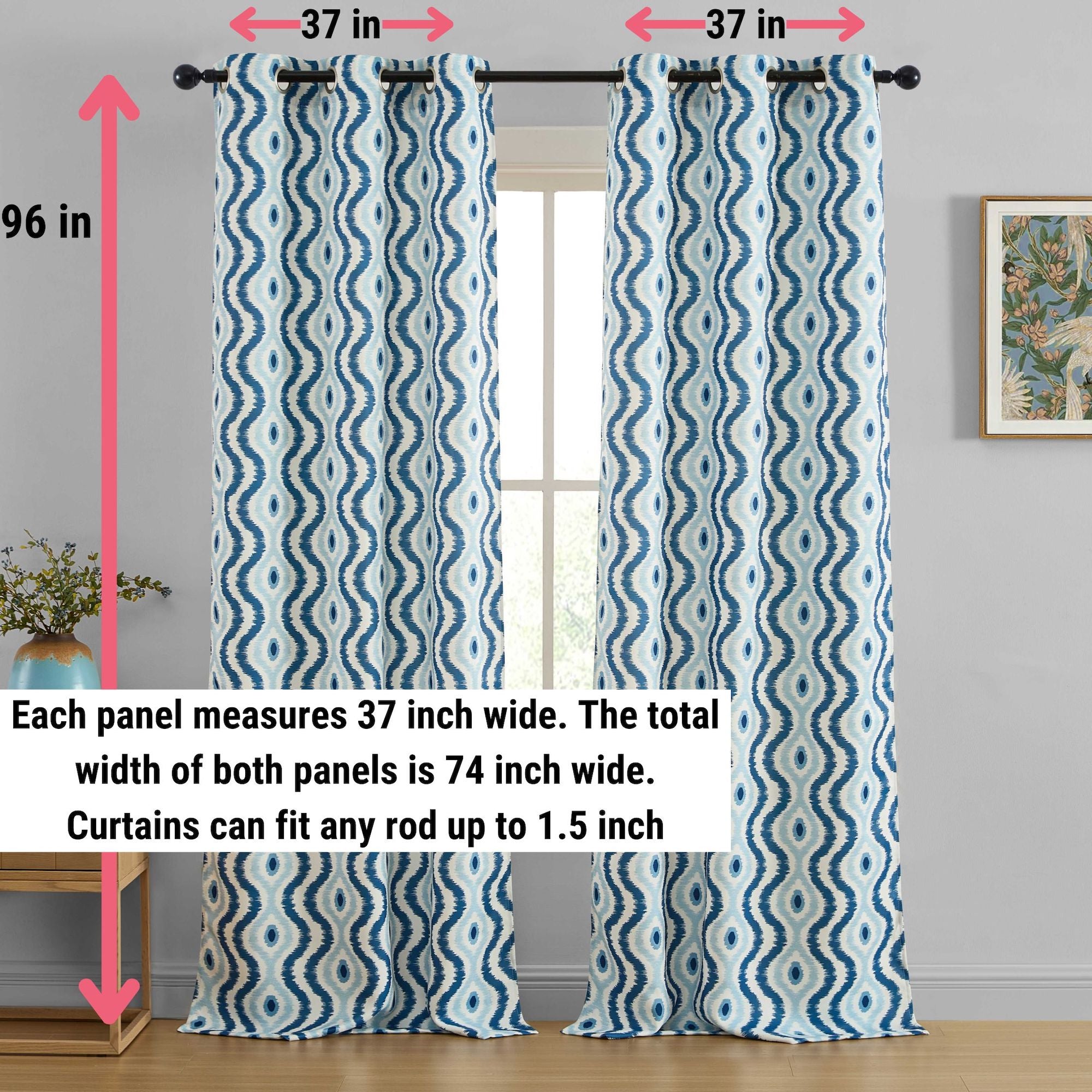 Tanner Ogee Ikatt Damask Grommet Window Curtains - Pair