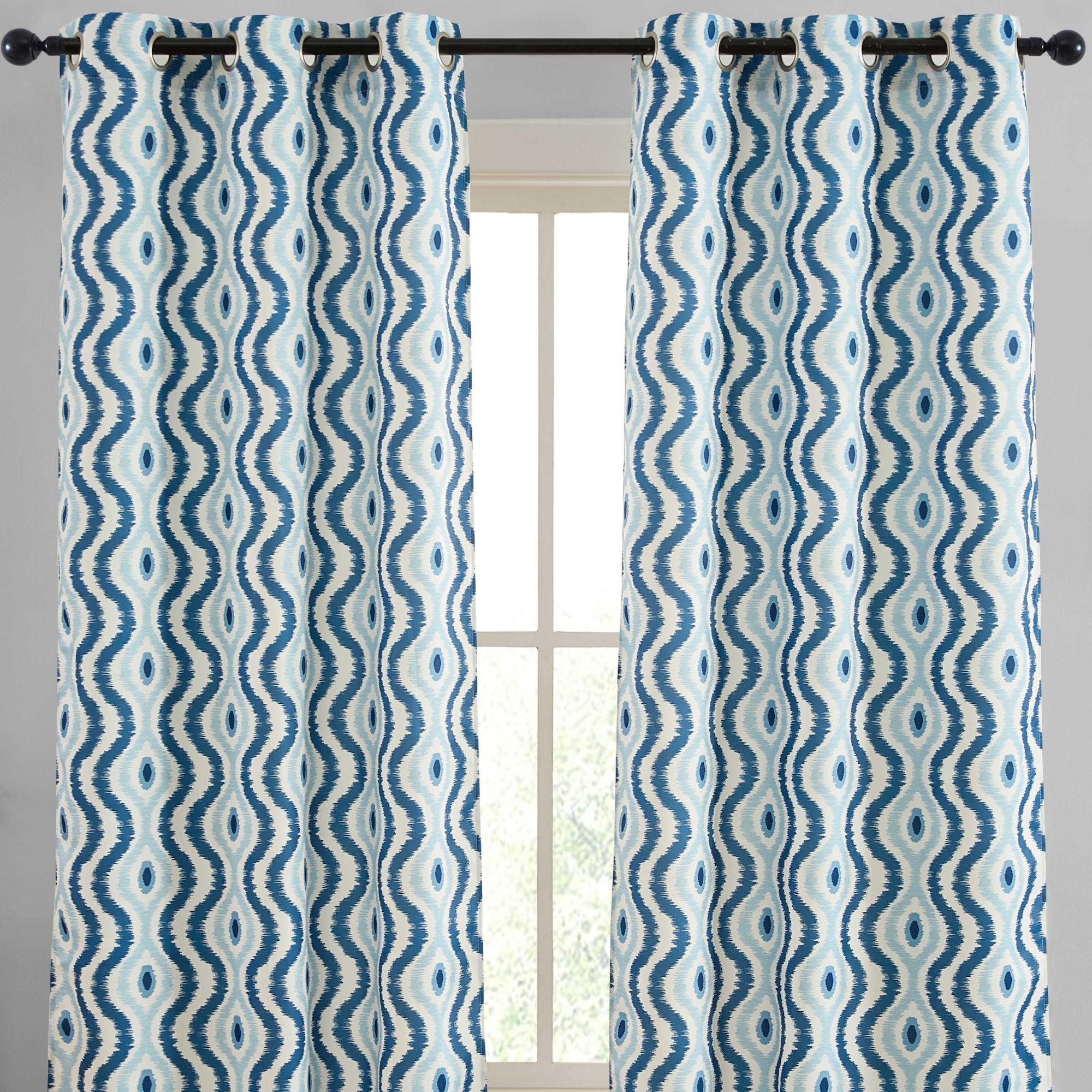 Tanner Ogee Ikatt Damask Grommet Window Curtains - Pair