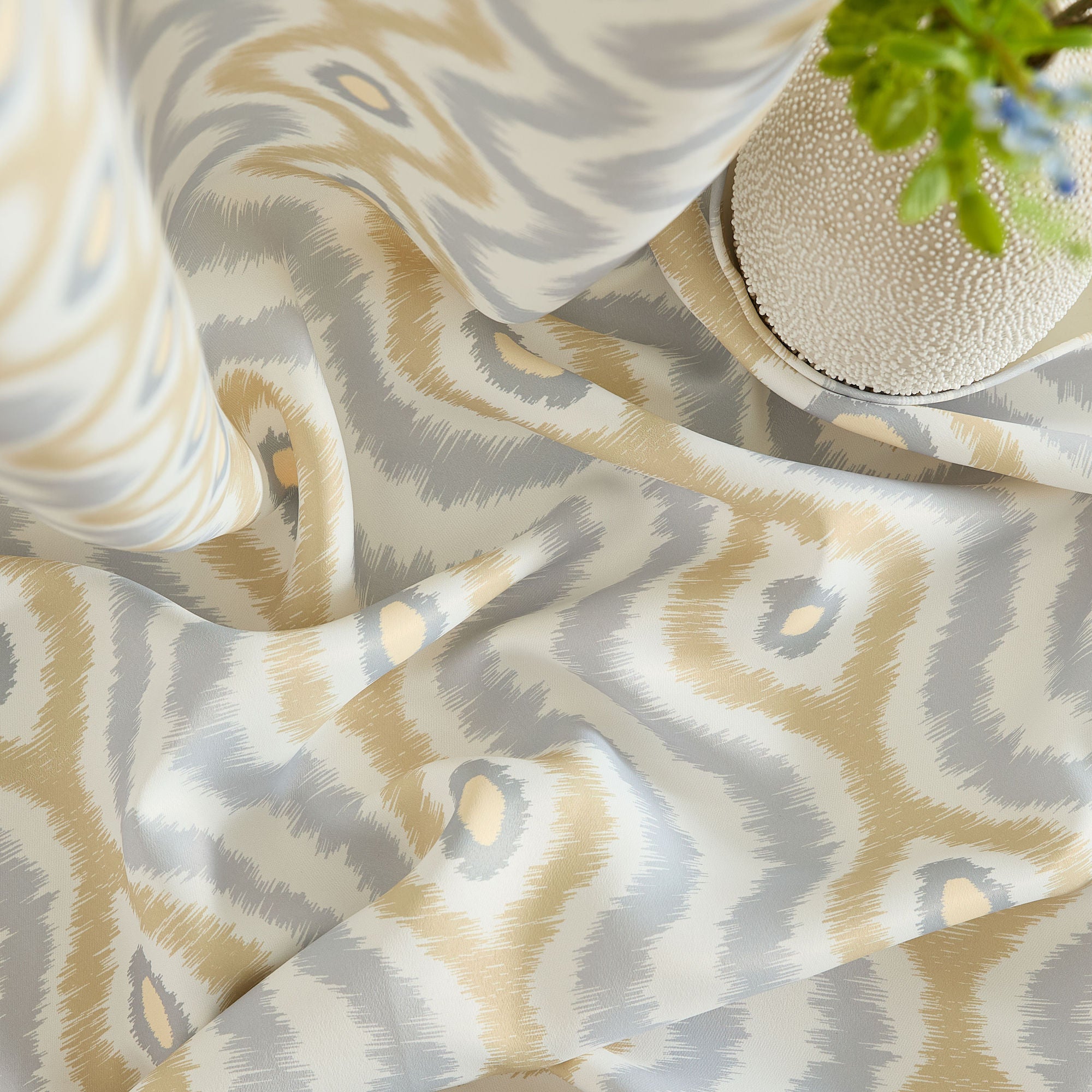 Tanner Ogee Ikatt Damask Grommet Window Curtains - Pair