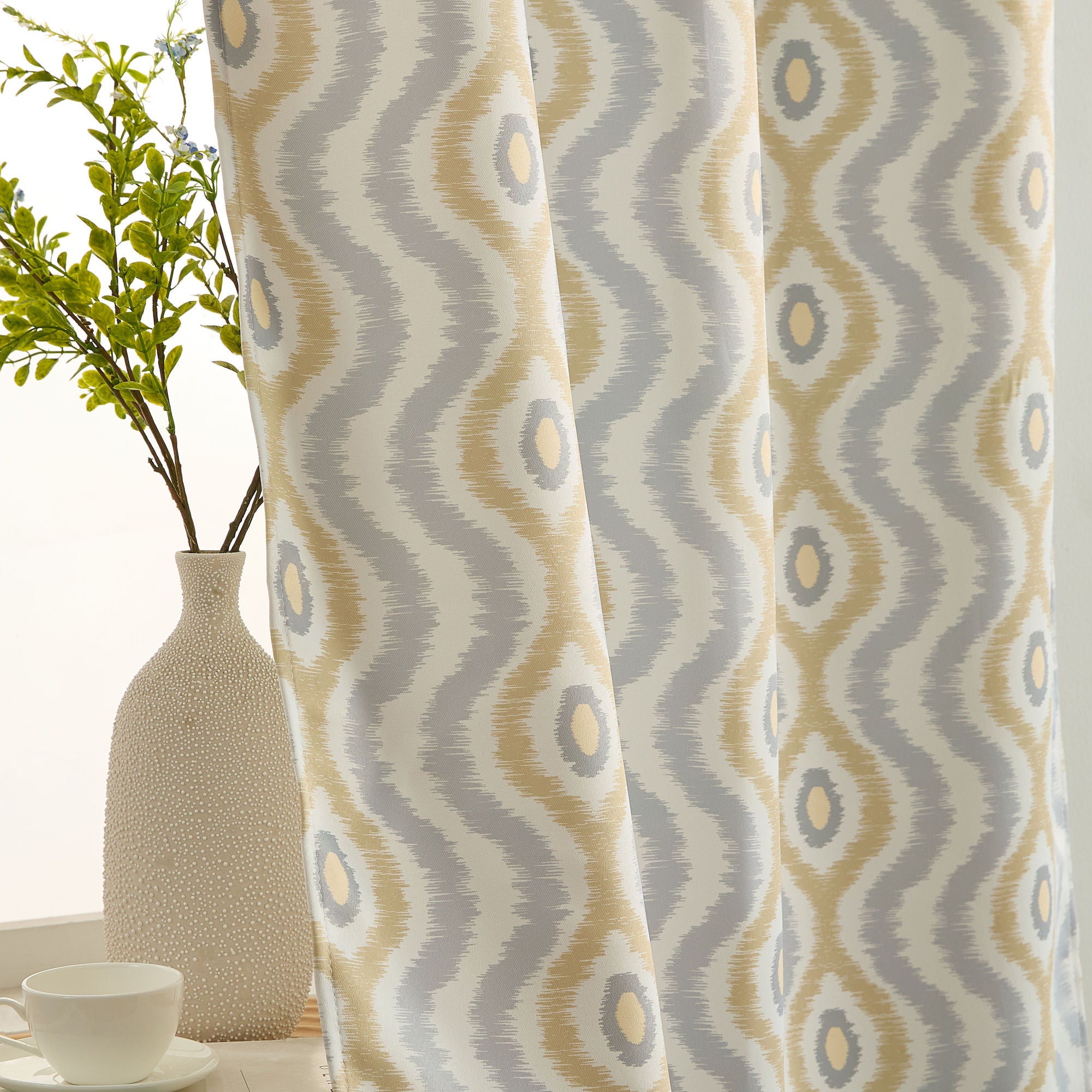 Tanner Ogee Ikatt Damask Grommet Window Curtains - Pair