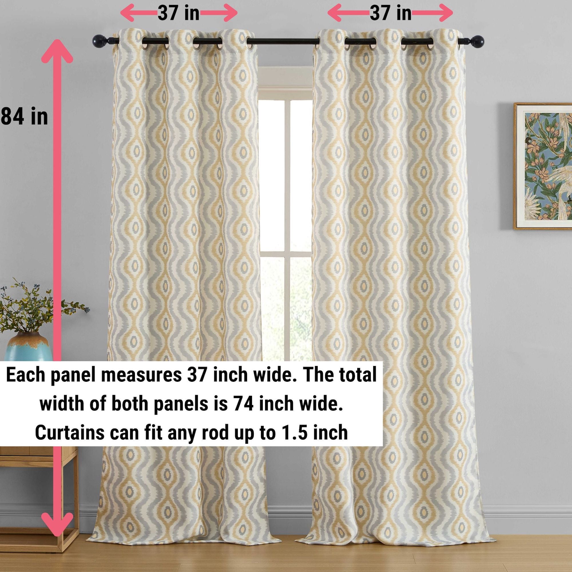 Tanner Ogee Ikatt Damask Grommet Window Curtains - Pair
