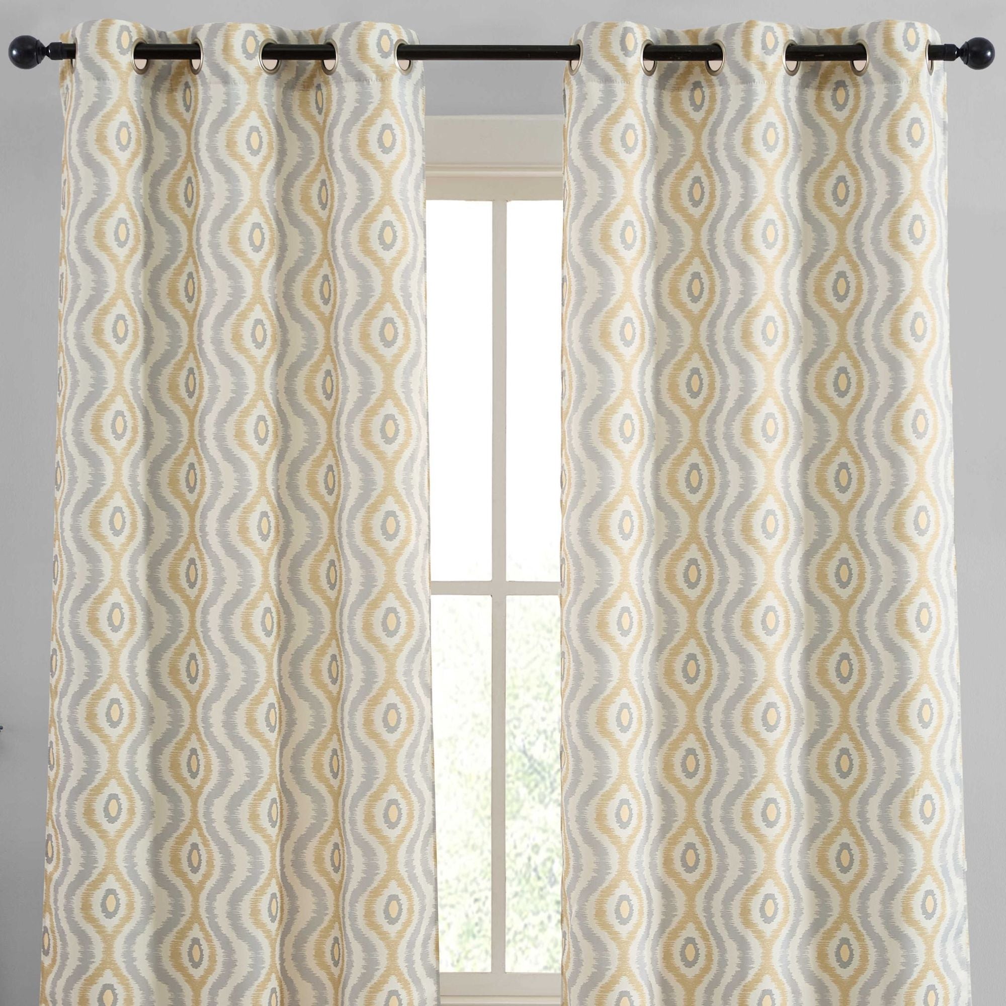Tanner Ogee Ikatt Damask Grommet Window Curtains - Pair