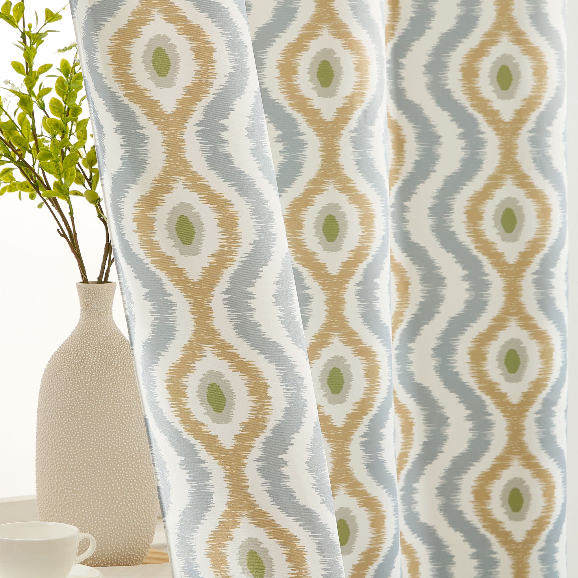 Tanner Ogee Ikatt Damask Grommet Window Curtains - Pair