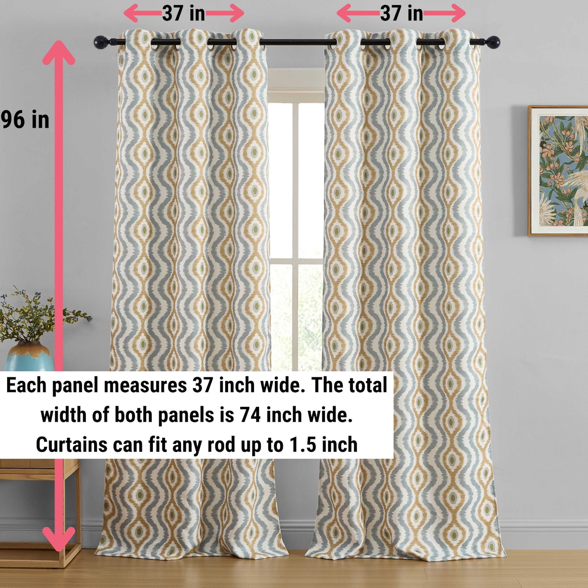Tanner Ogee Ikatt Damask Grommet Window Curtains - Pair