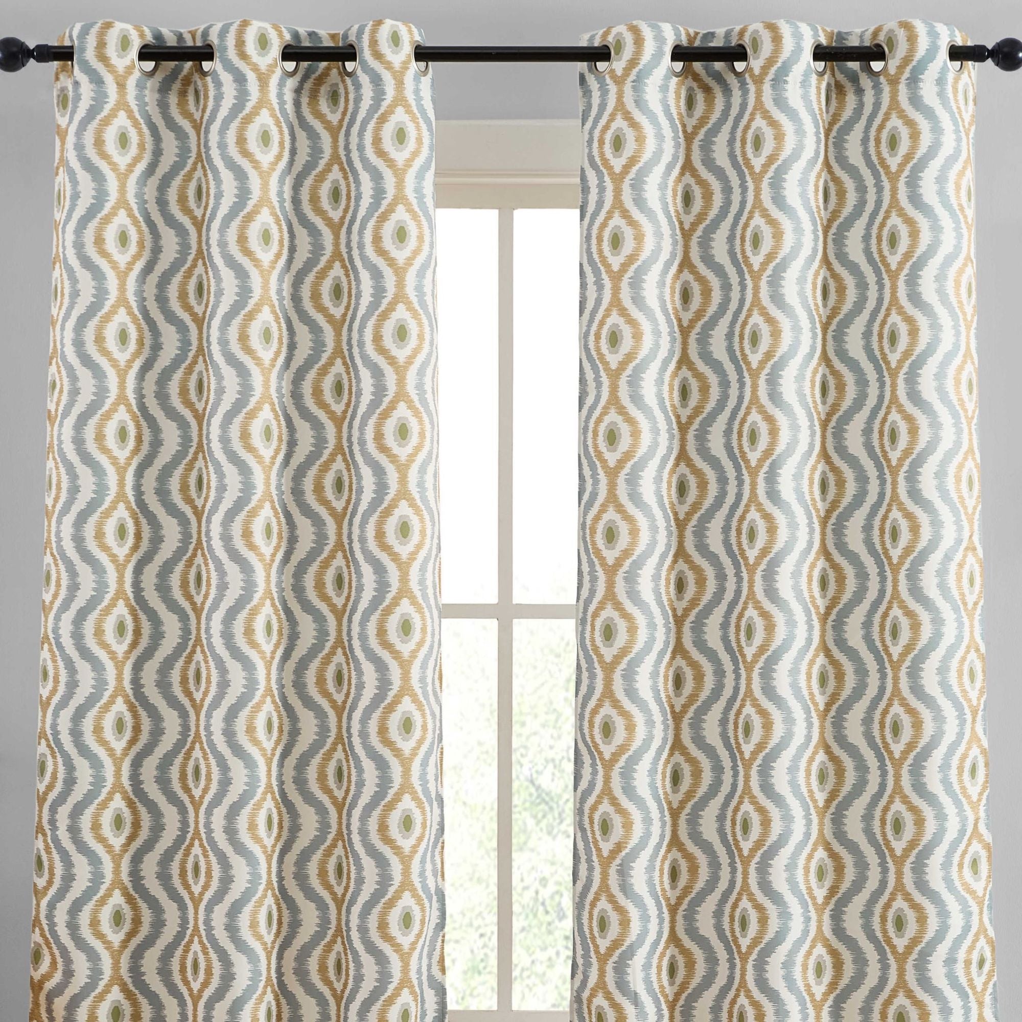 Tanner Ogee Ikatt Damask Grommet Window Curtains - Pair