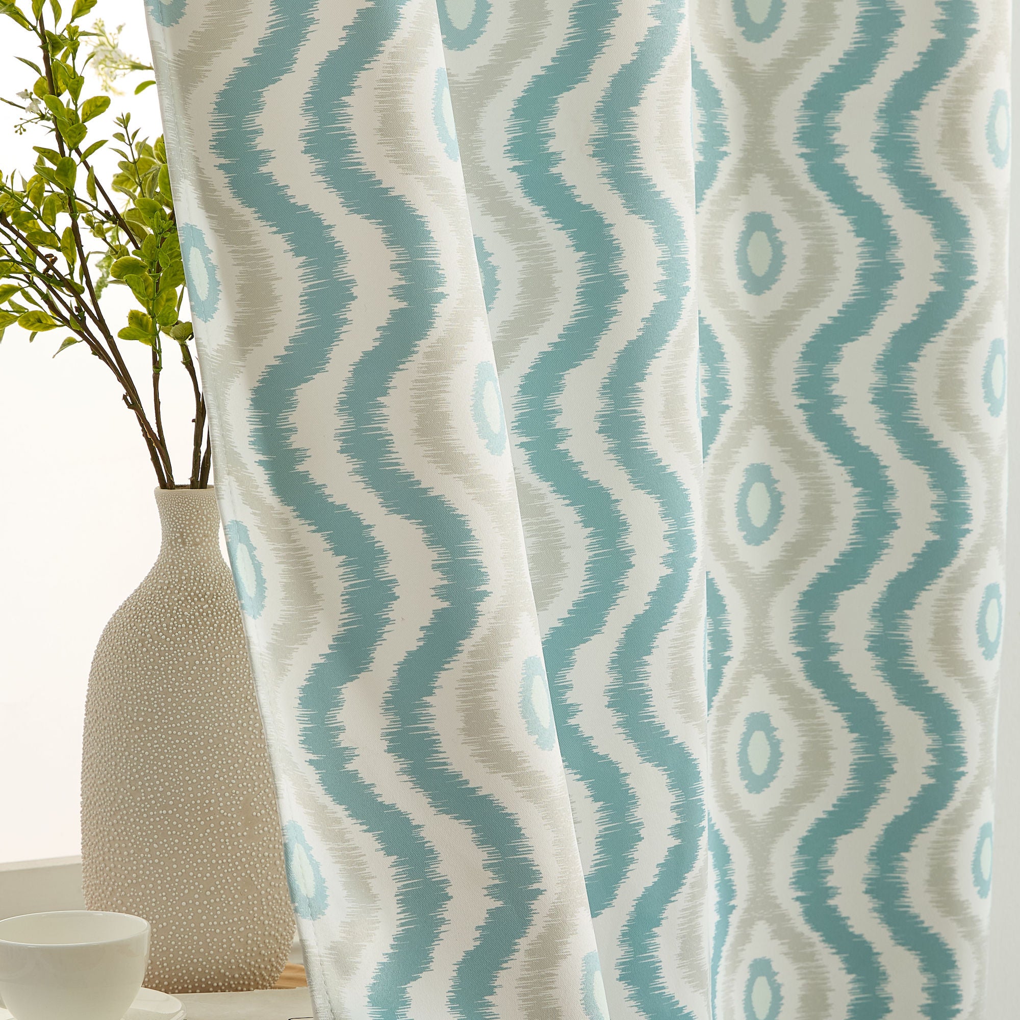 Tanner Ogee Ikatt Damask Grommet Window Curtains - Pair