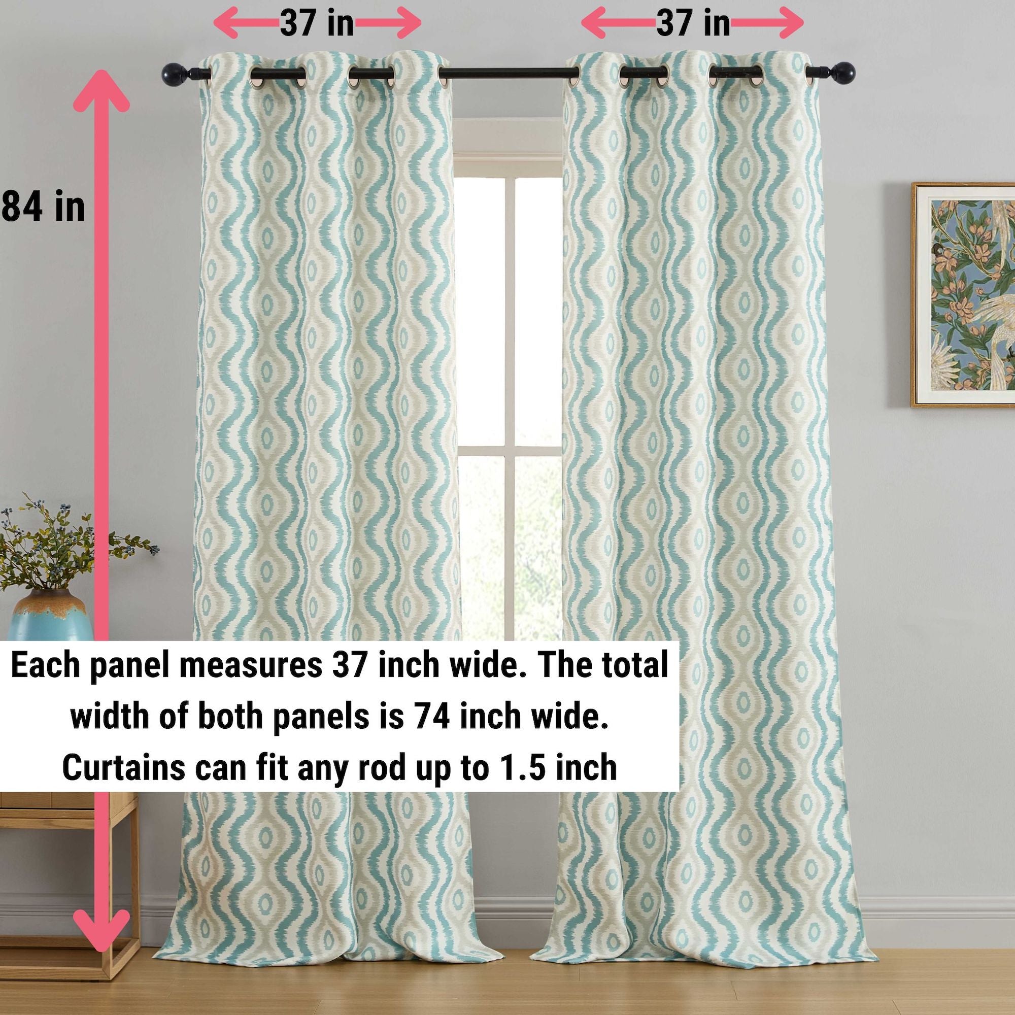 Tanner Ogee Ikatt Damask Grommet Window Curtains - Pair