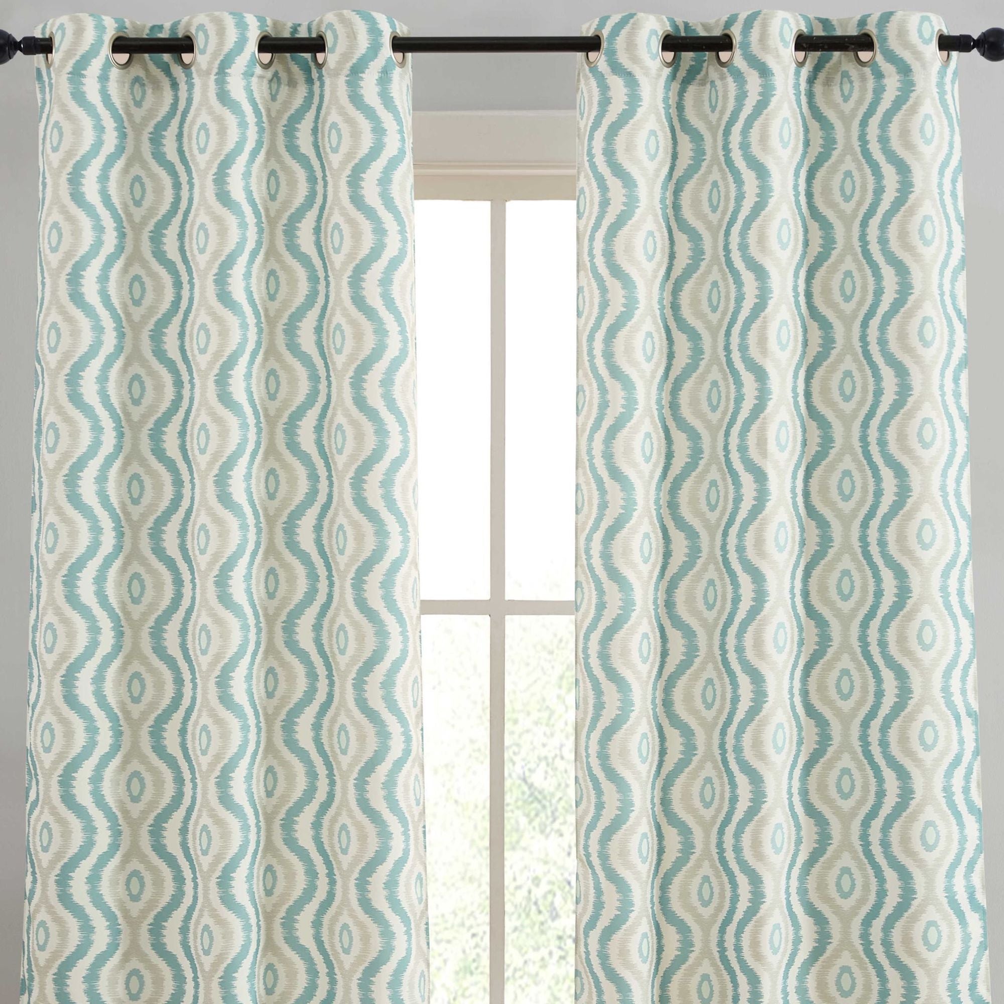 Tanner Ogee Ikatt Damask Grommet Window Curtains - Pair