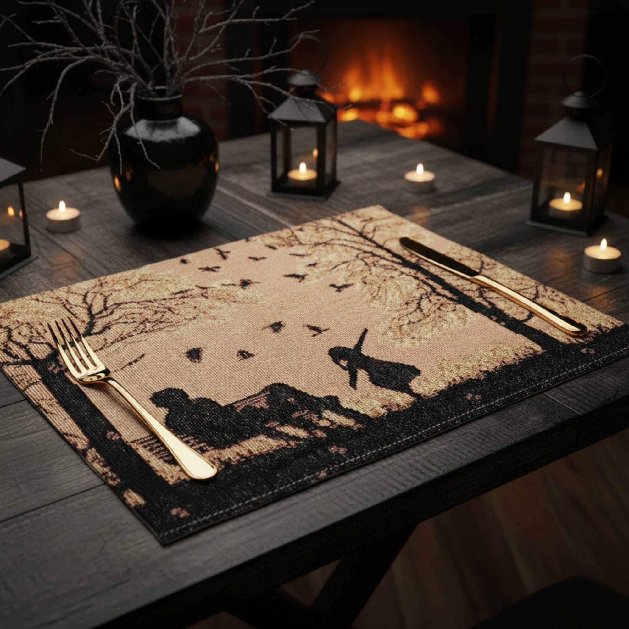 Set of 4 Pieces Autumn Birds Blessing Tapestry Dining Placemats 13" x 19" (Thanksgiving)