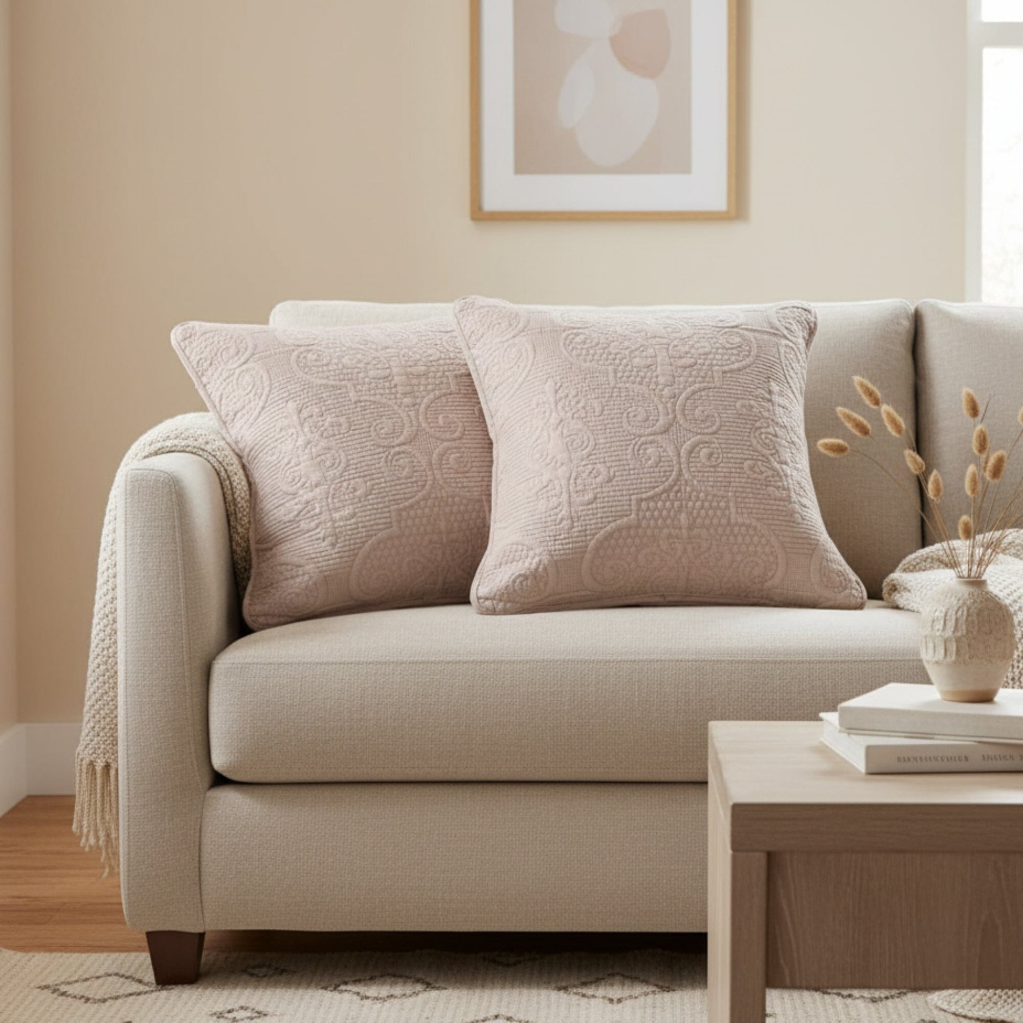 Set of 2-Pieces Sandy Beige Taupe Square Cushion Throw Pillow Covers, 18" x 18" (JHW-585)