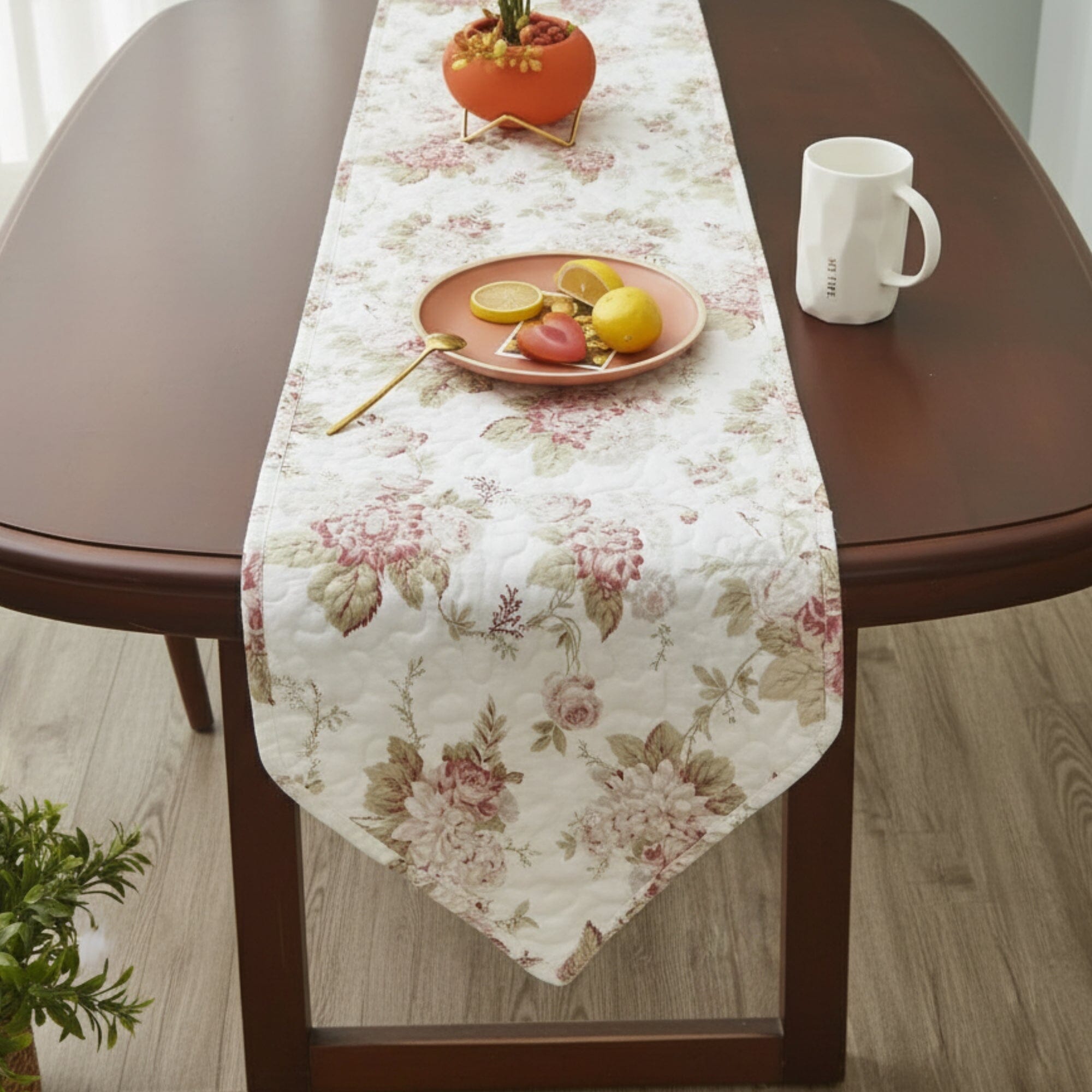 Hint of Mint Cottage Floral Roses Cotton Dining Table Runner (3036)