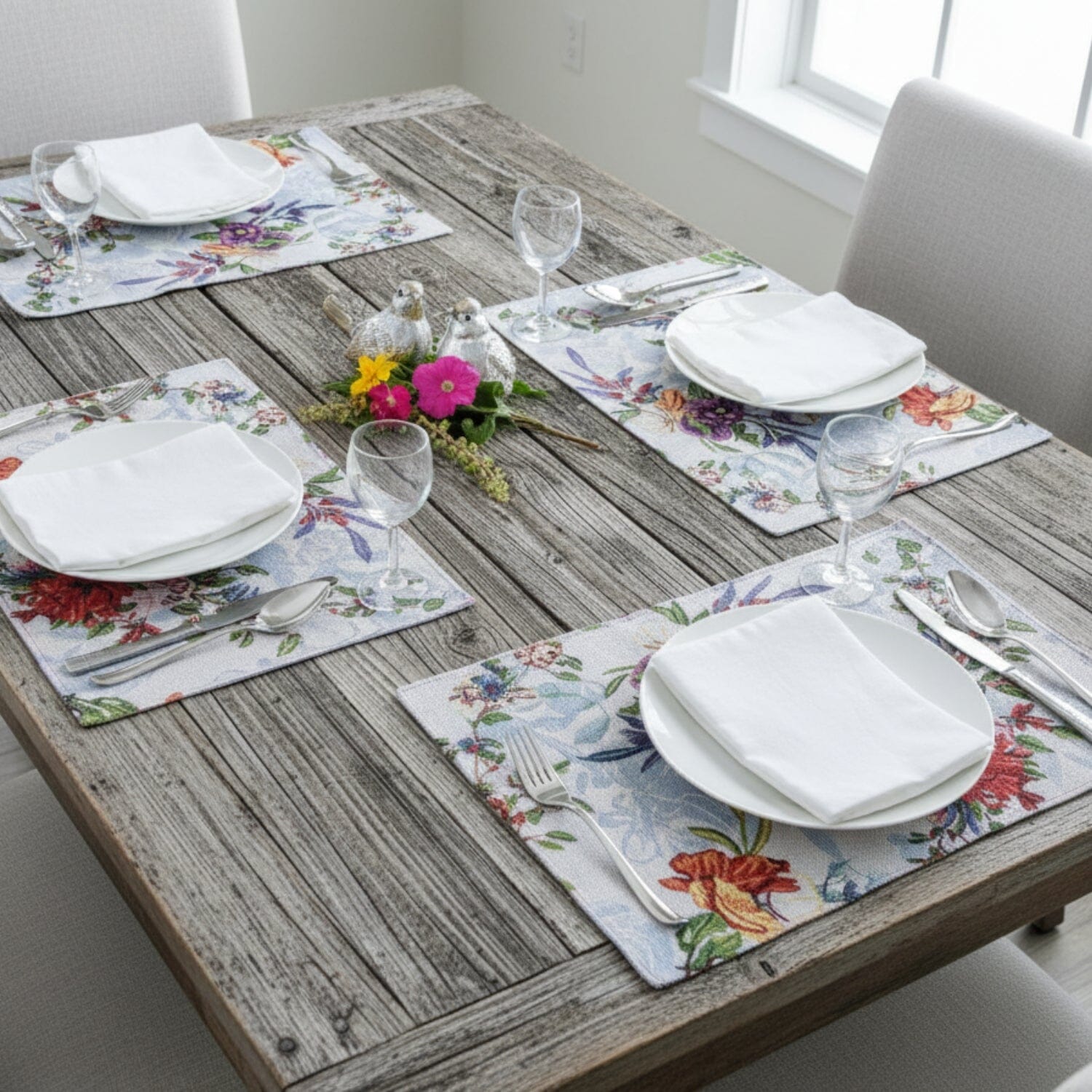 Set of 4-Pieces Tropical Sky Blue Birds Floral Tapestry Dining Table Placemats 13" x 19" (18116)