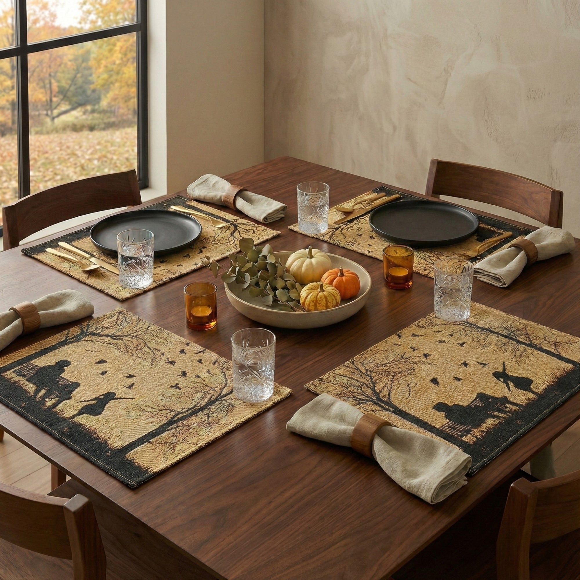 Set of 4 Pieces Autumn Birds Blessing Tapestry Dining Placemats 13" x 19" (Thanksgiving)