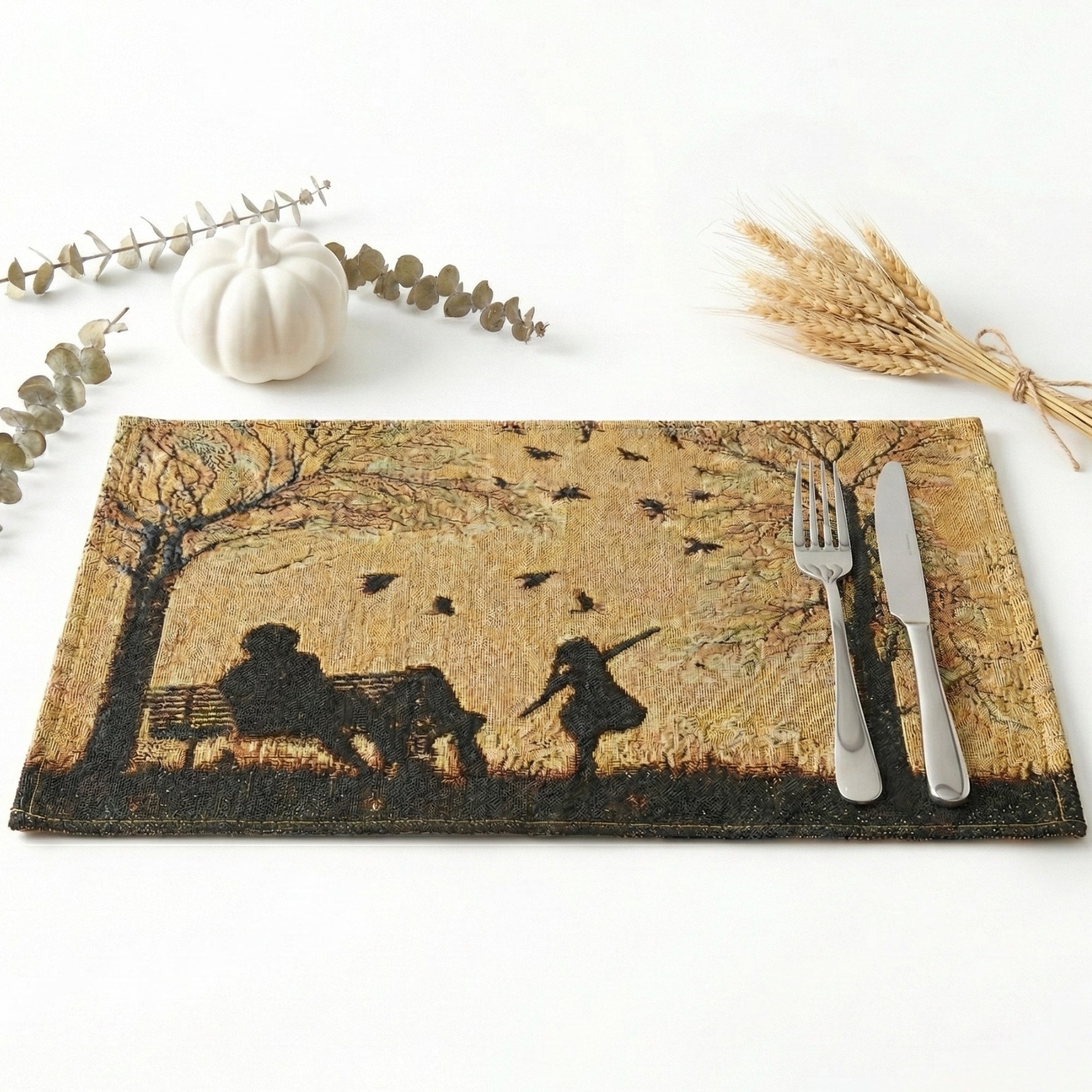 Set of 4 Pieces Autumn Birds Blessing Tapestry Dining Placemats 13" x 19" (Thanksgiving)