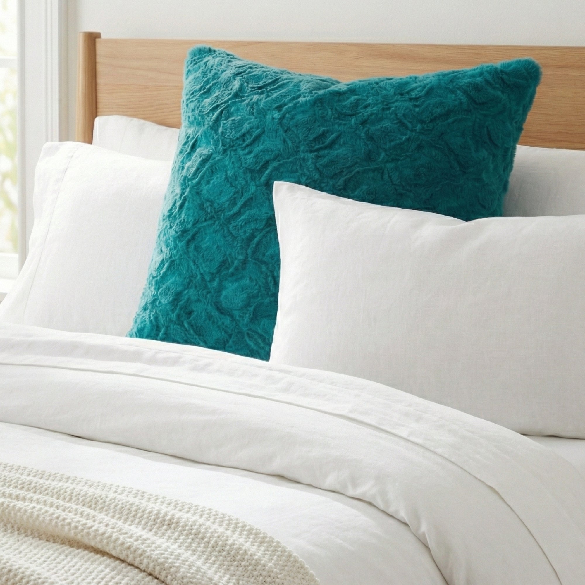 Jewel Tones Emerald Green Blue Luxury Faux Fur Throw Pillow Cover (171805)