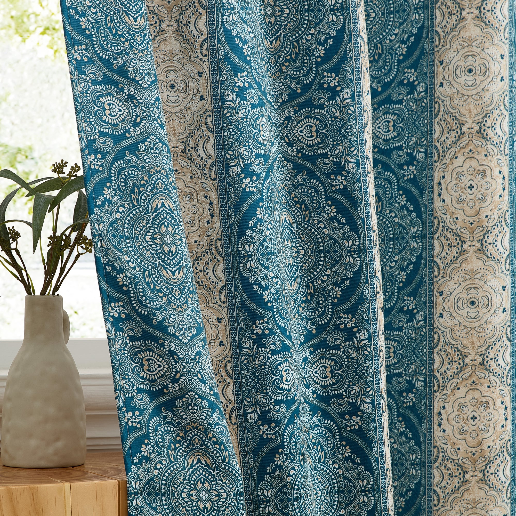 William Boho Damask Striped Curtains - Set of 2