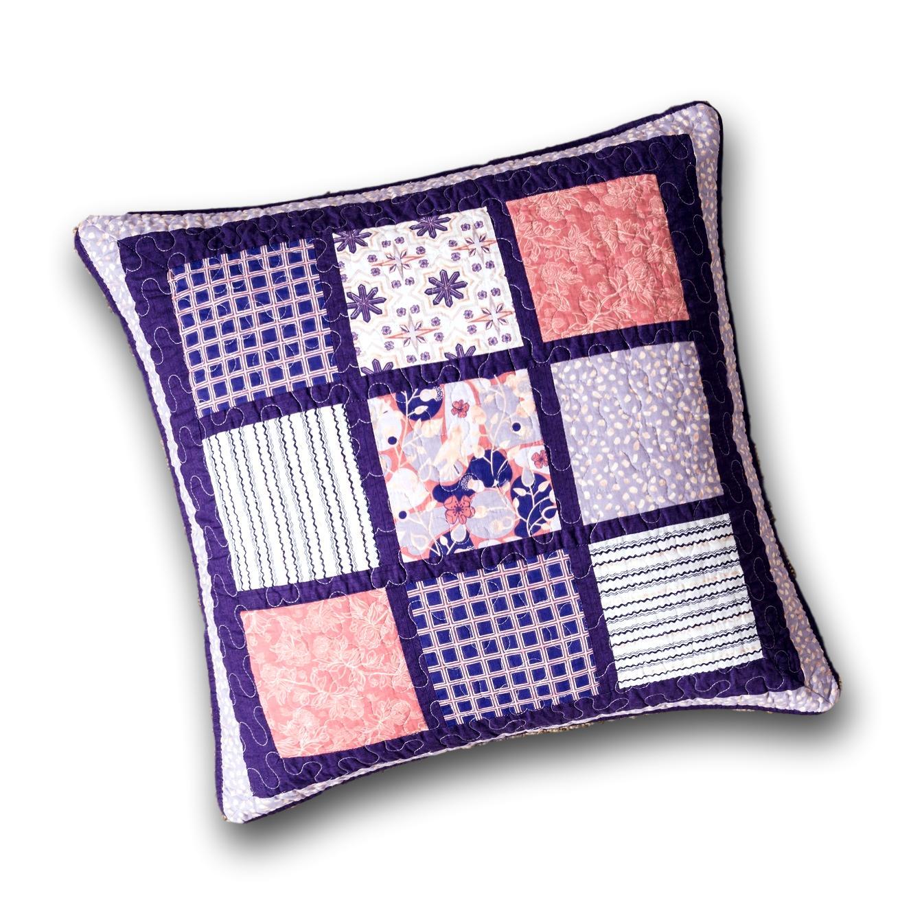 Peachy Blossoms Purple Floral Patchwork Euro Pillow Sham Cover, 26" x 26" - Designed in USA (JHW877)