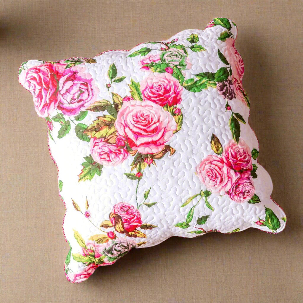 Romantic Roses Spring Floral Pink Euro Pillow Sham Cover, 26" x 26" (JHW879)