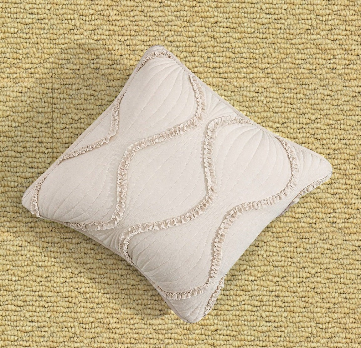 Set of 2 Charming Country Tufted Ivory Tan Ruffles Throw Pillow Covers - 18" x 18" (JHW873)