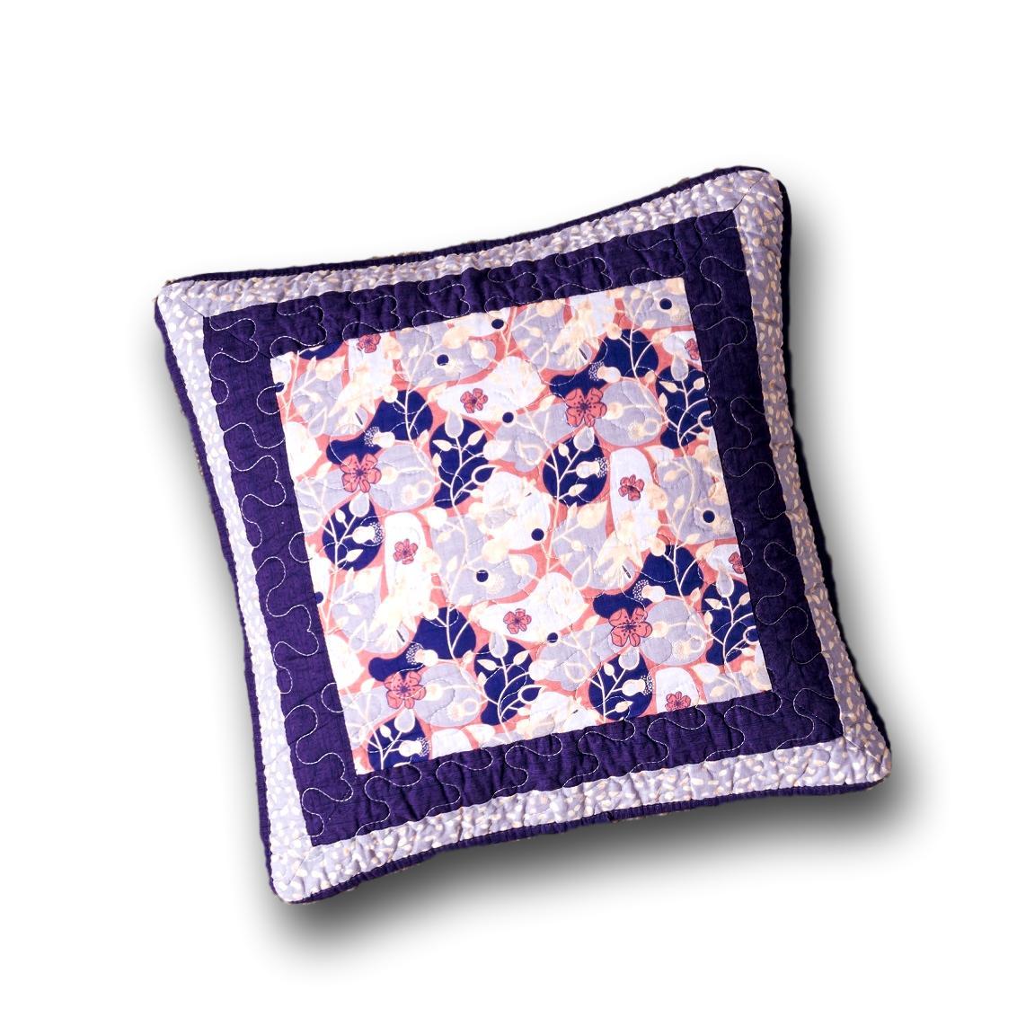 Set of 2-Pieces Peachy Blossoms Purple Floral Patchwork Throw Pillow Covers, 18" x 18" - Designed in USA (JHW877)