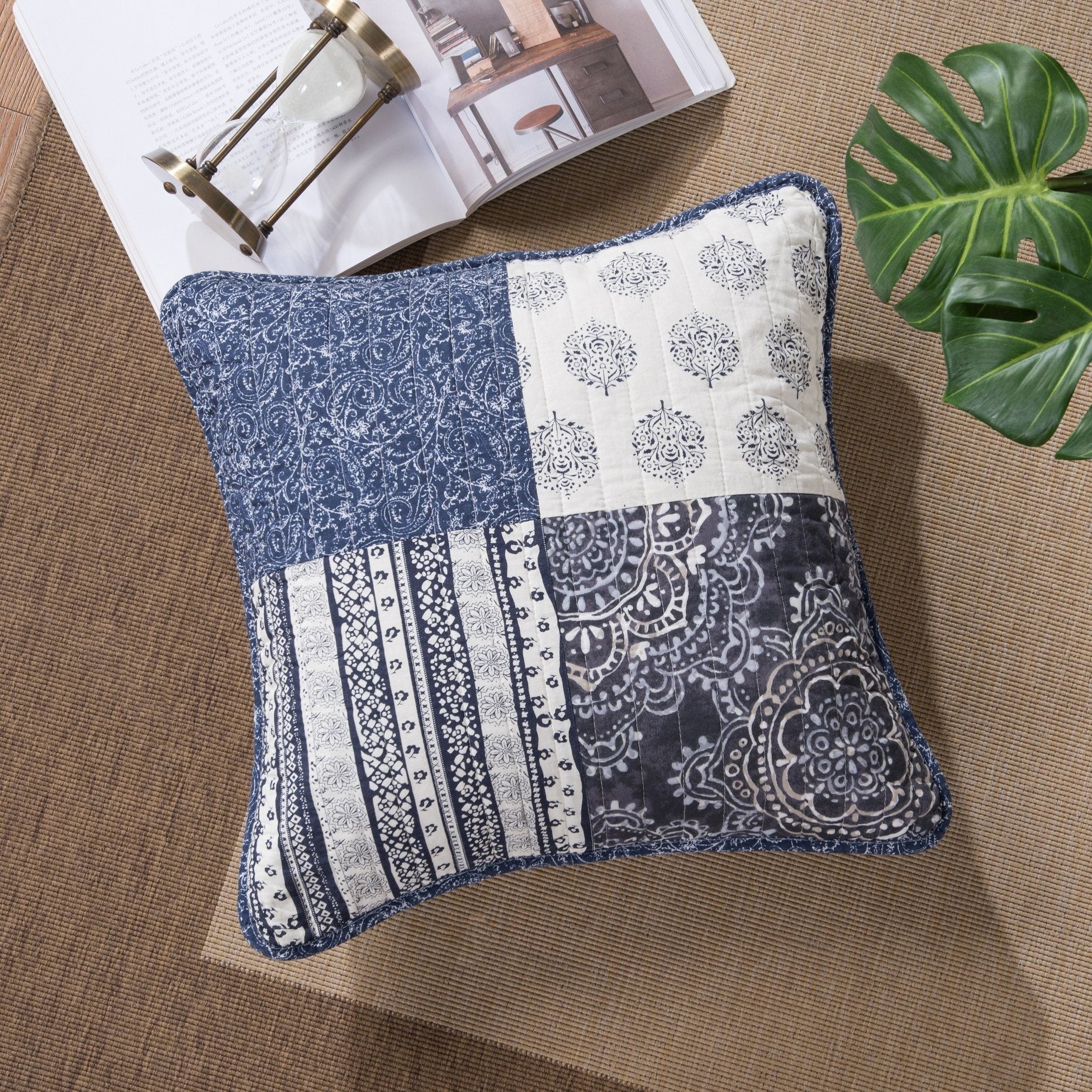 Set of 2-Pieces Bohemian Denim Blue Elegance Throw Pillow Covers - 18" x 18" (JHW660)