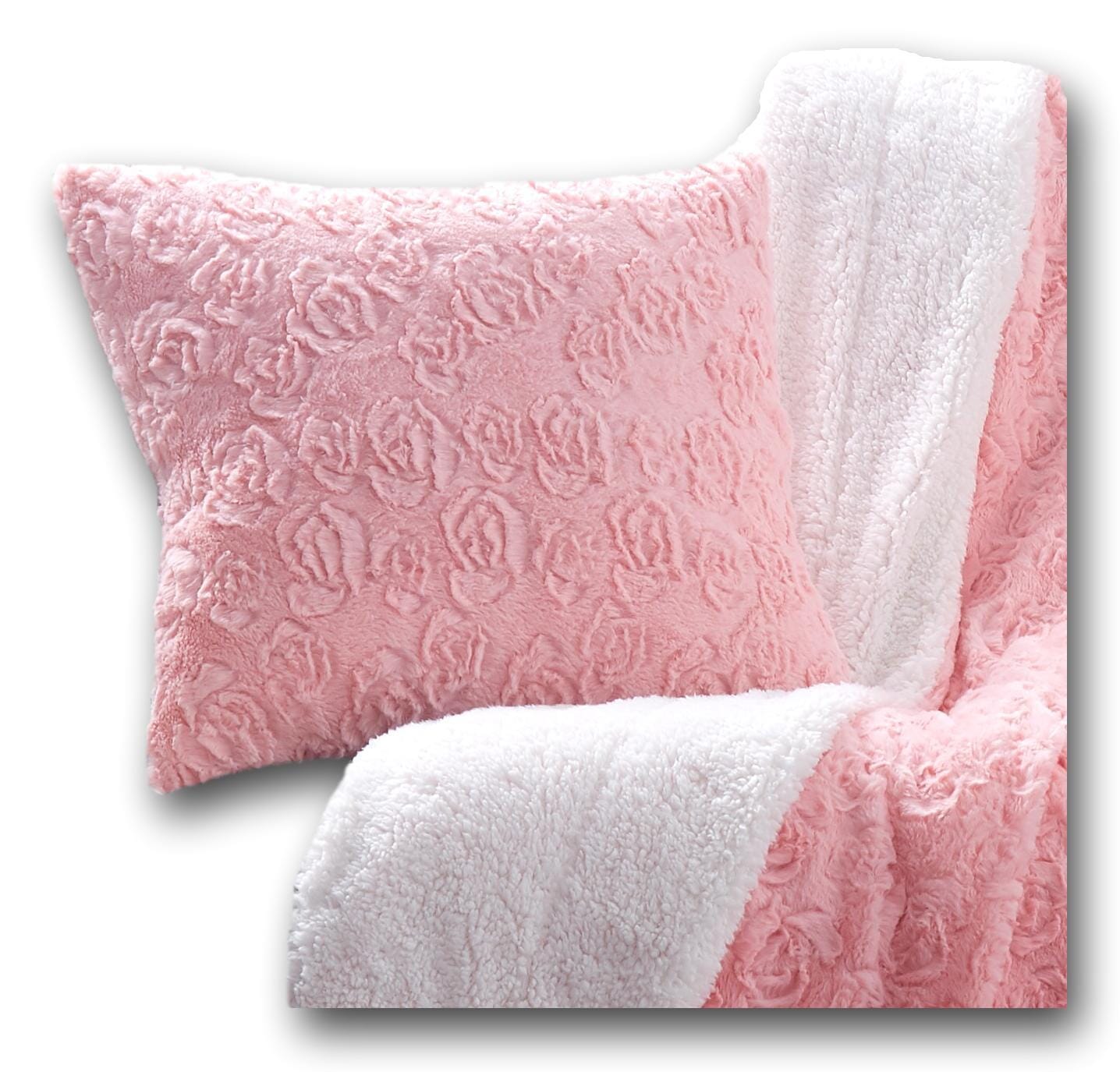 Rosey Pastel Blossom Pink Faux Fur Euro Throw Pillow Cover (171752)