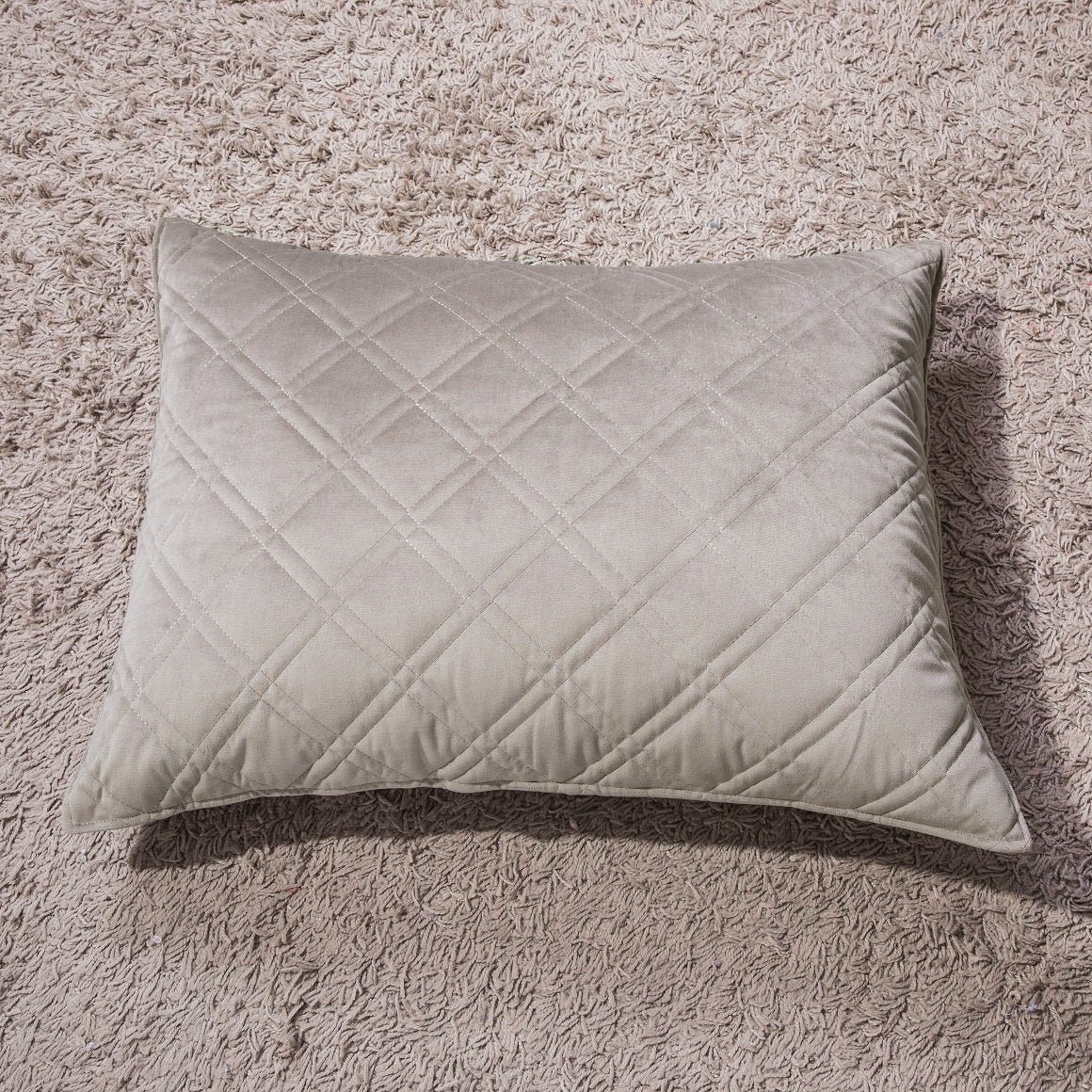 Taupe Grey Velvet Quilted King Pillow Sham - (JHW831)
