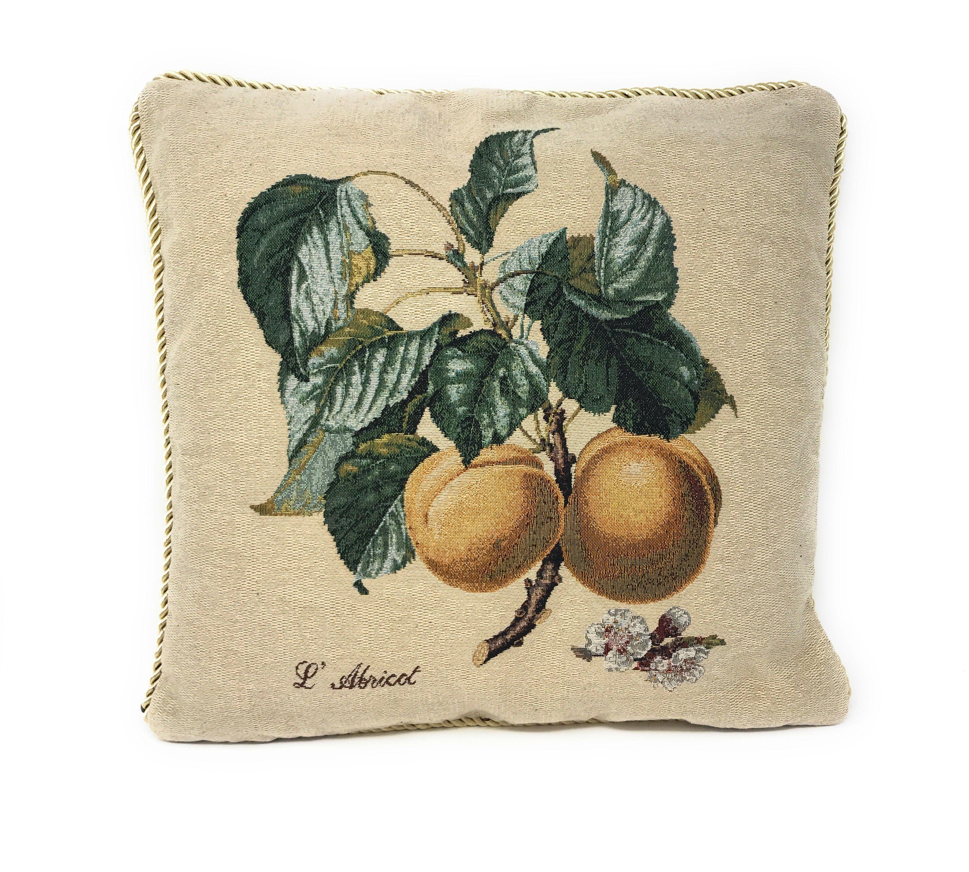 Set of 2-Pieces Yellow Apricot Fruits Elegant Tapestry Throw Pillow Covers w/ Inserts - 18" x 18"