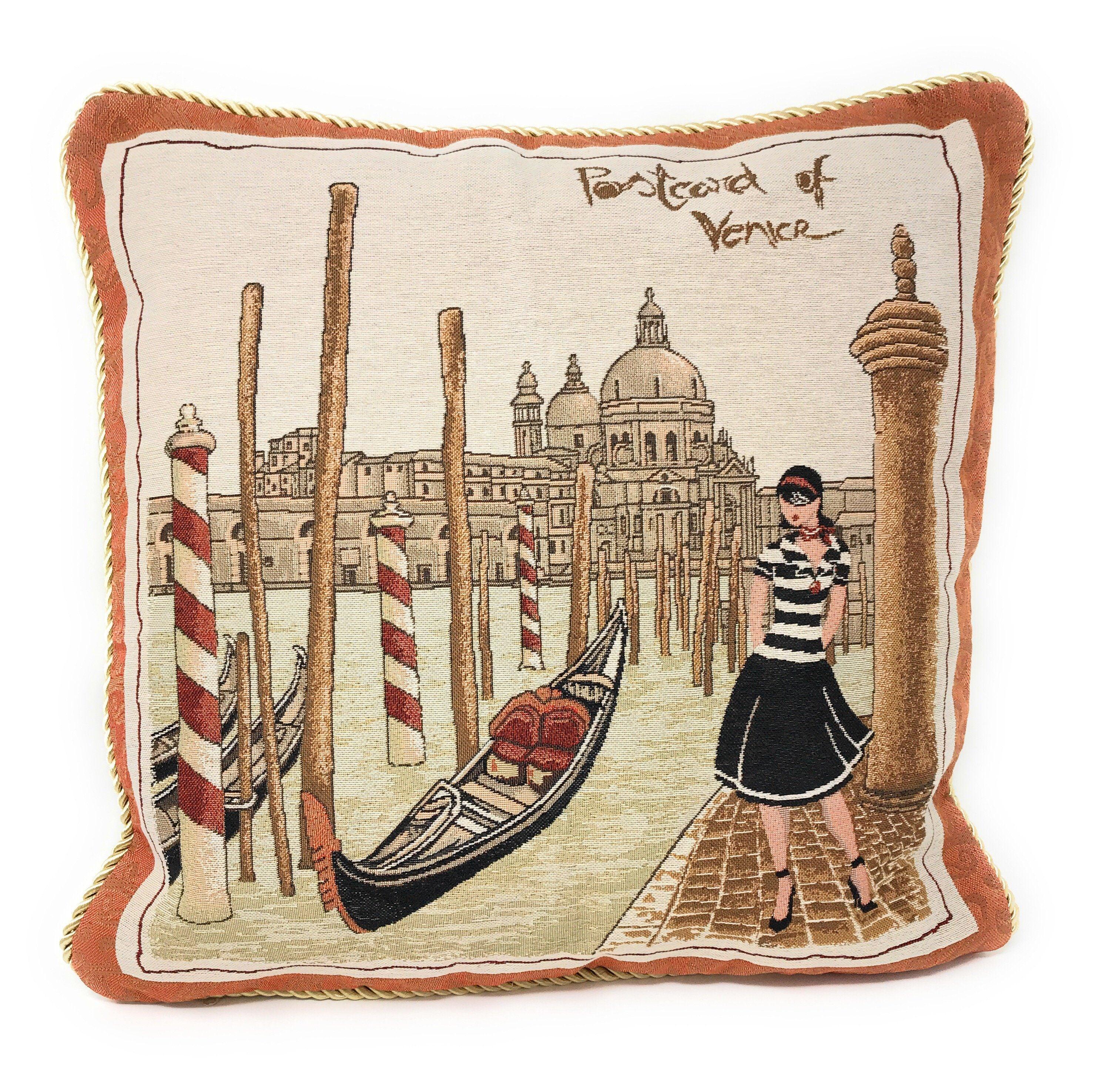 Set of 2-Pieces Postcard of Venice Tapestry Throw Pillow Covers w/ Inserts - 18" x 18"