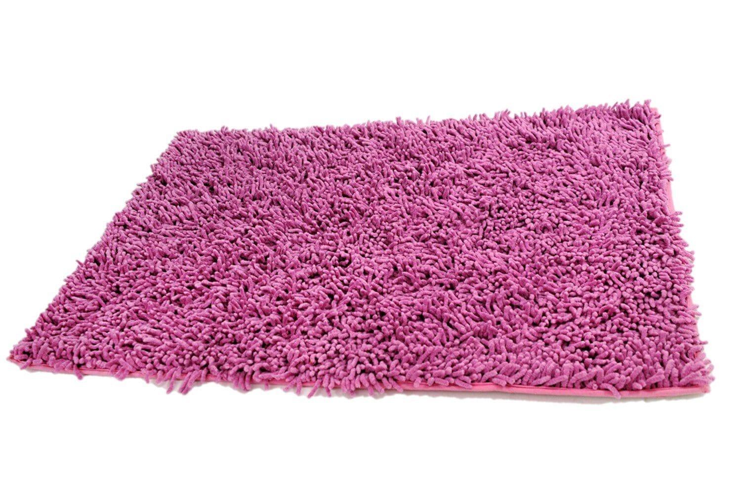 Fuchsia Magenta Pink Shaggy Soft Chenille Noodle Carpet Rug Bath Mat