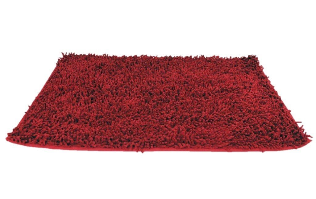 Burgundy Red Shaggy Soft Chenille Noodle Carpet Rug Bath Mat