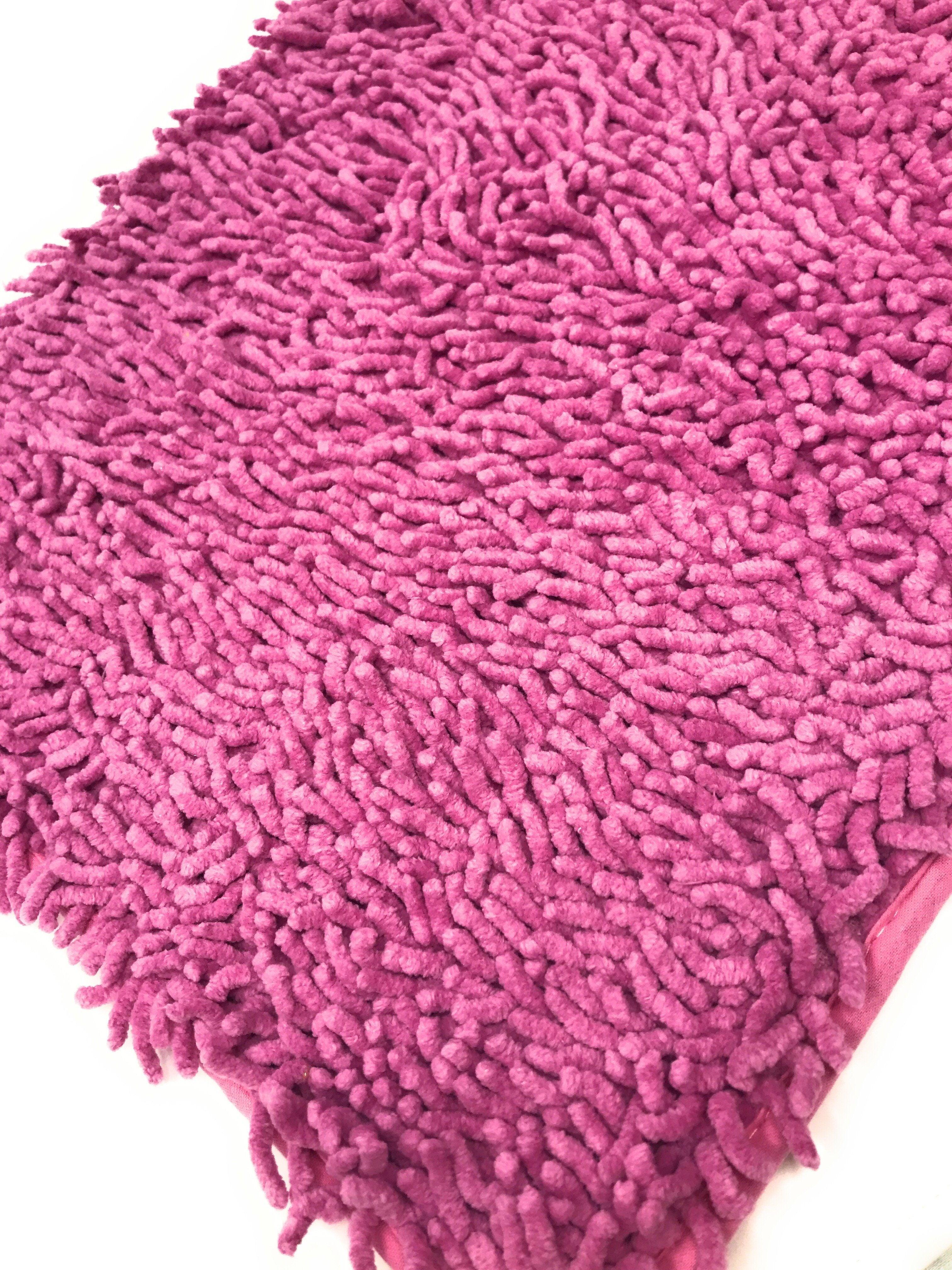 Fuchsia Magenta Pink Shaggy Soft Chenille Noodle Carpet Rug Bath Mat