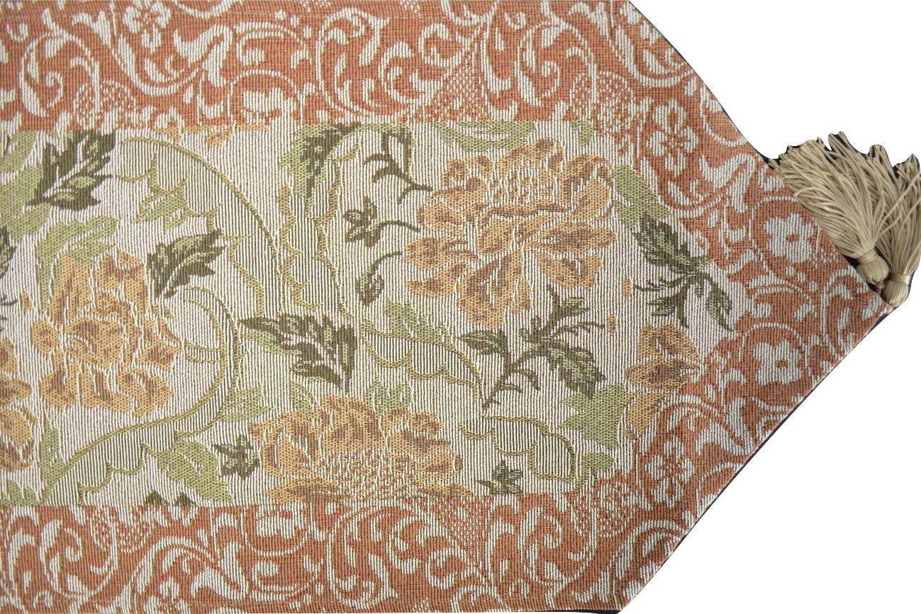 Floral Nature Garden Beige Orange Spices Tapestry Table Runner (10072)
