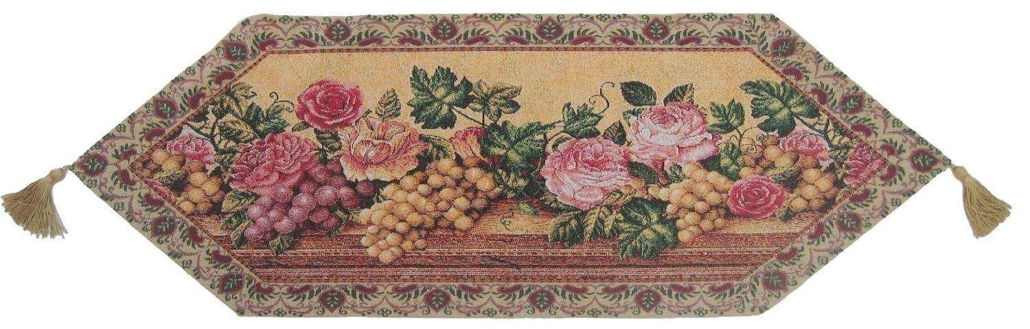Romantic Parade of Fruit & Roses Floral Tapestry Table Runner (14426)