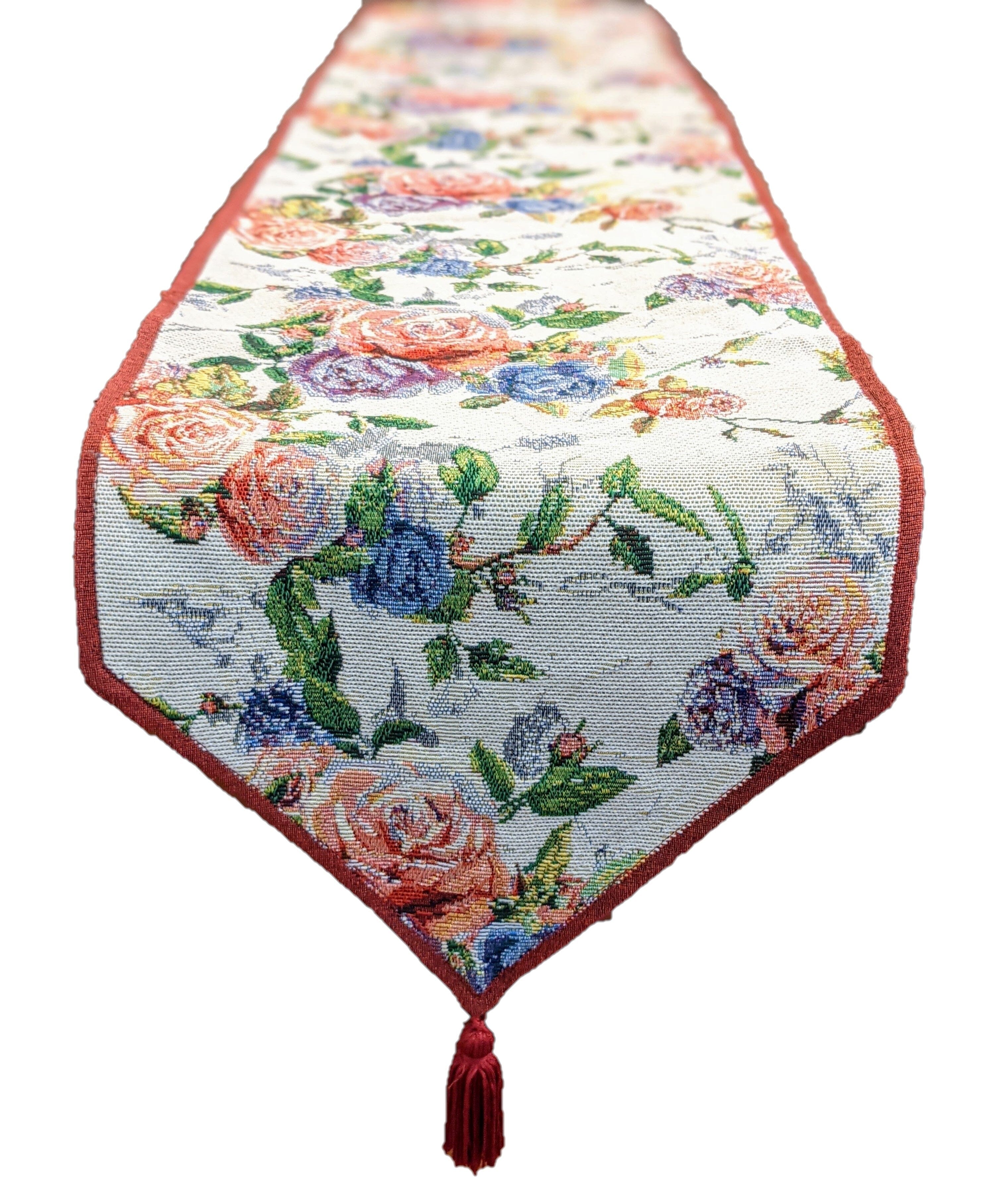 Vintage Romantic Roses Lovely Pink Floral Woven Tapestry Dining Table Runner (879)