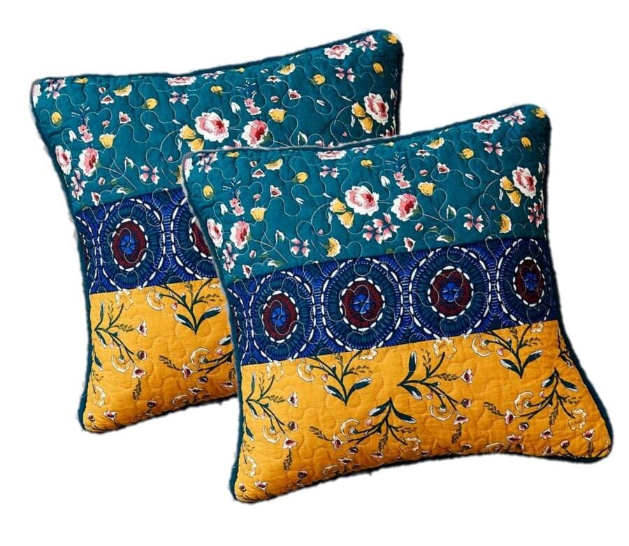 Set of 2 Bohemian Patchwork WildFlowers Floral Gardenia Throw Pillow Covers, 18" x 18" (JHW886)