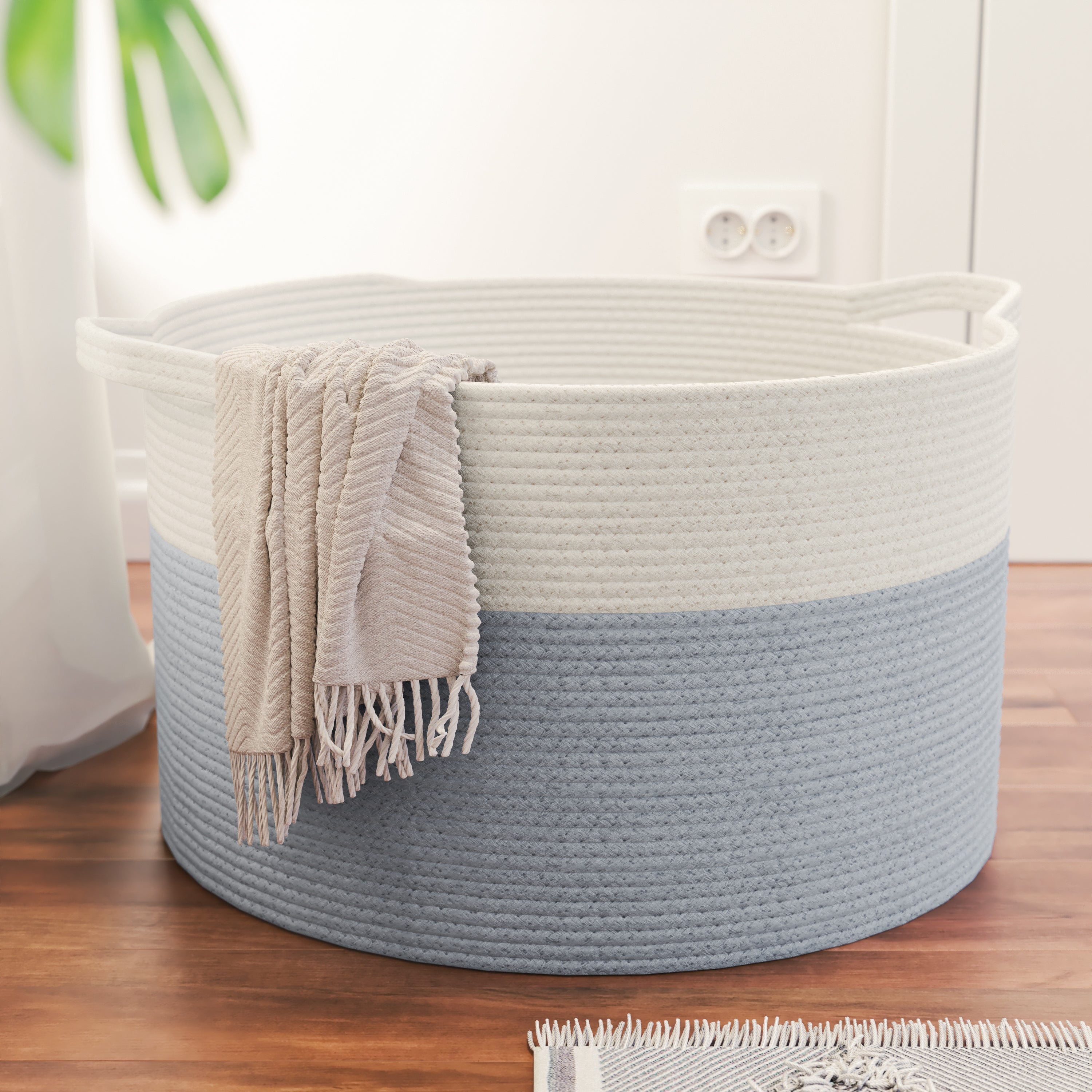 Cotton Rope Storage Basket Laundry Hamper w/ Handles