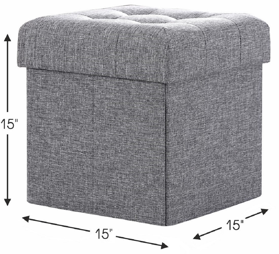 Tufted Linen Storage Ottoman
