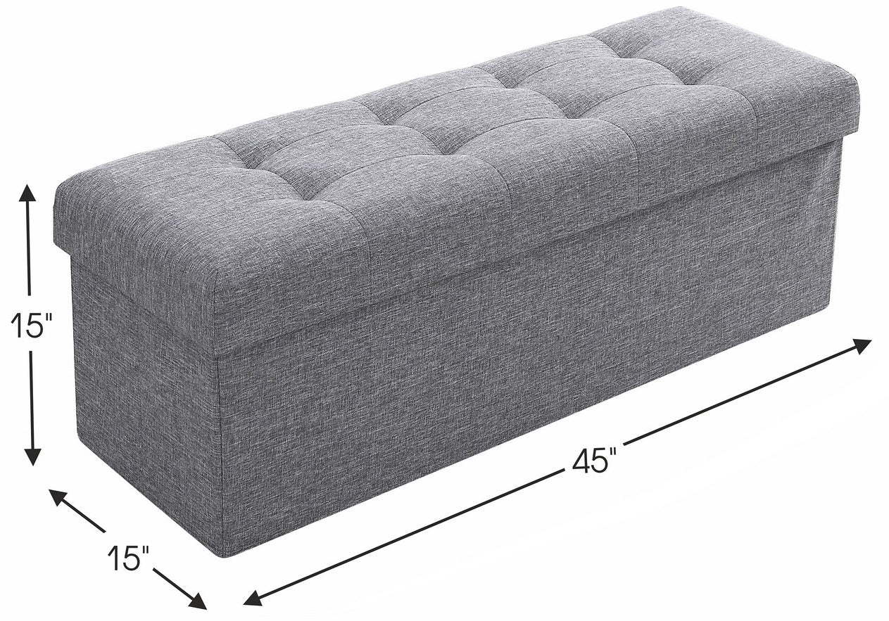 Tufted Linen Storage Ottoman
