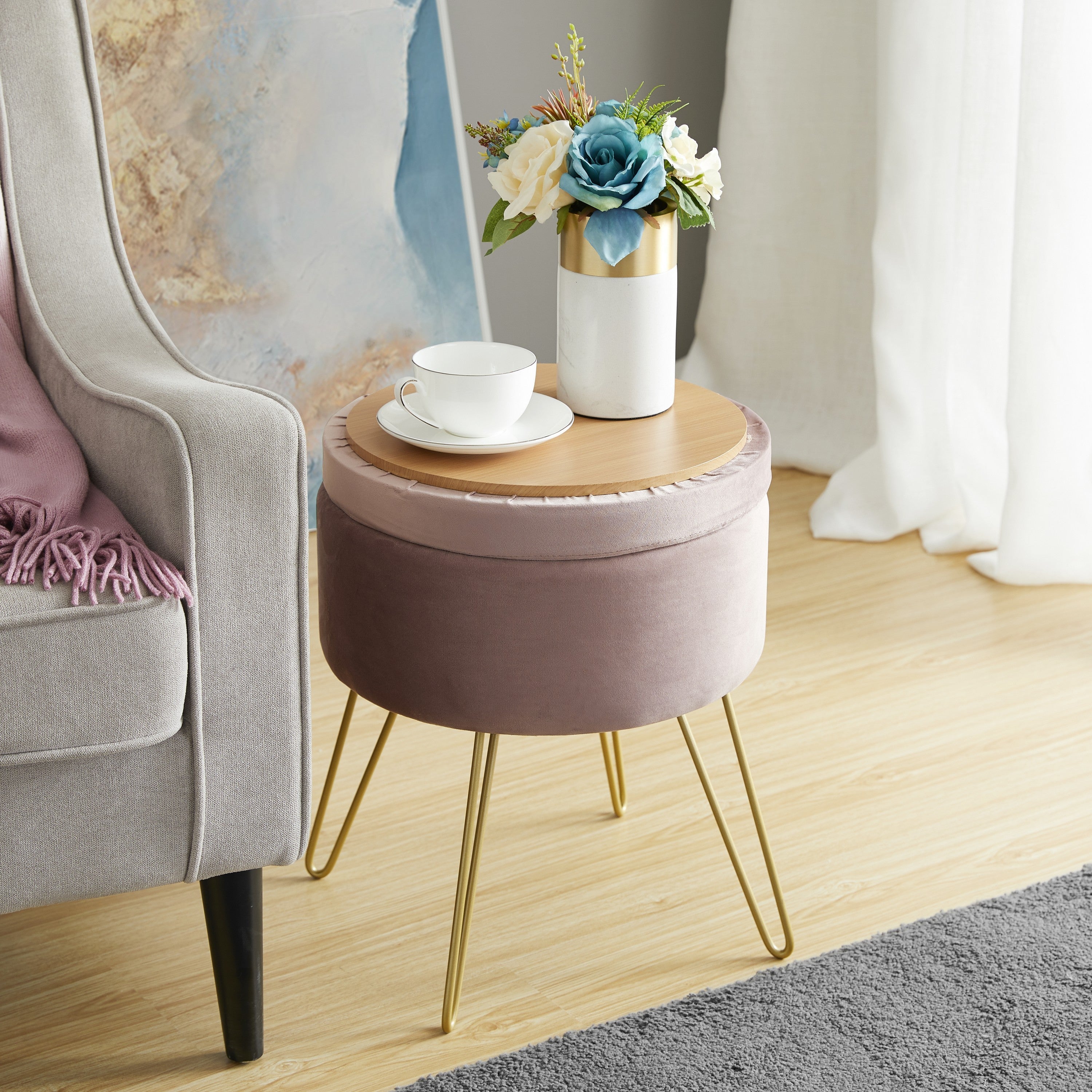 Round Velvet Storage Ottoman