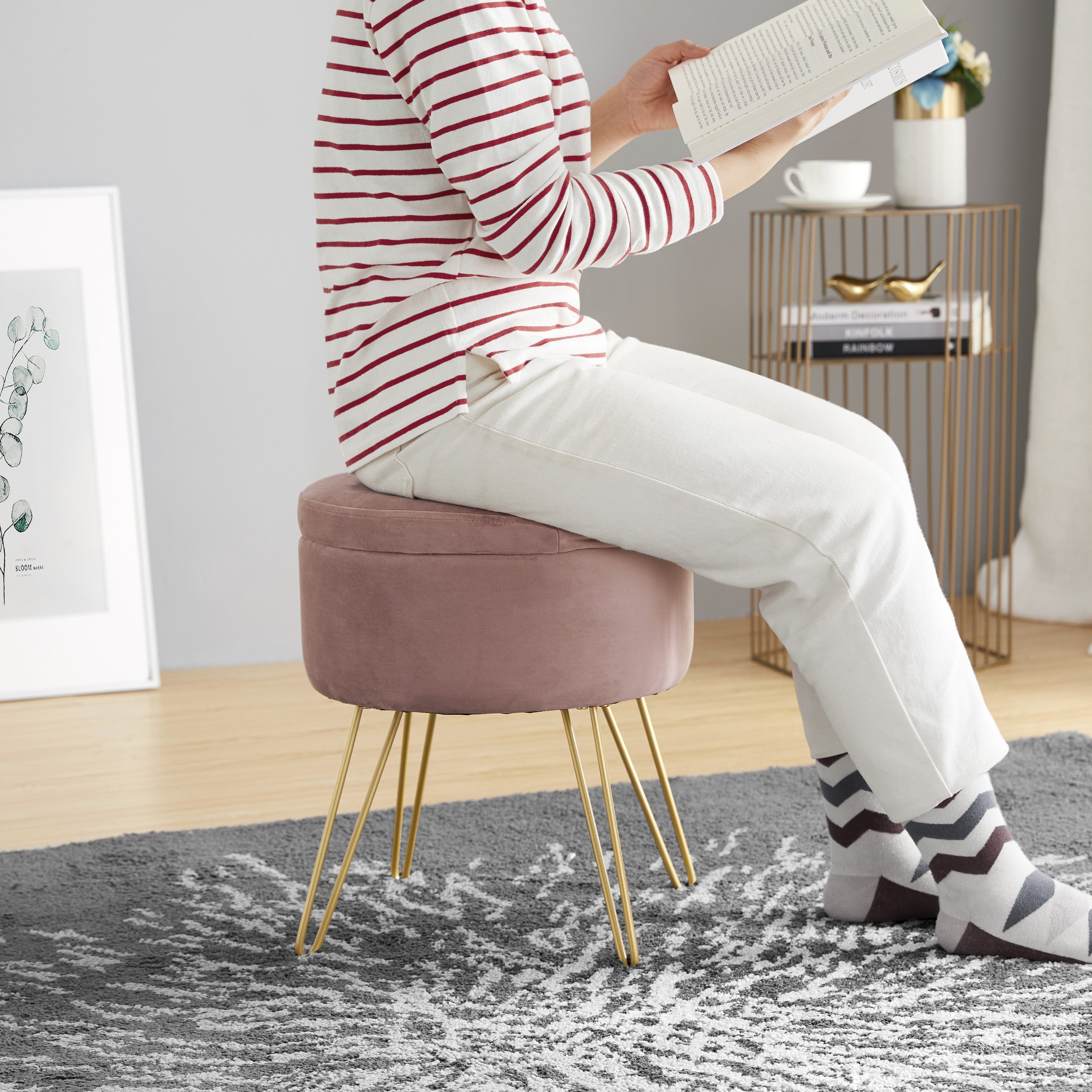 Round Velvet Storage Ottoman