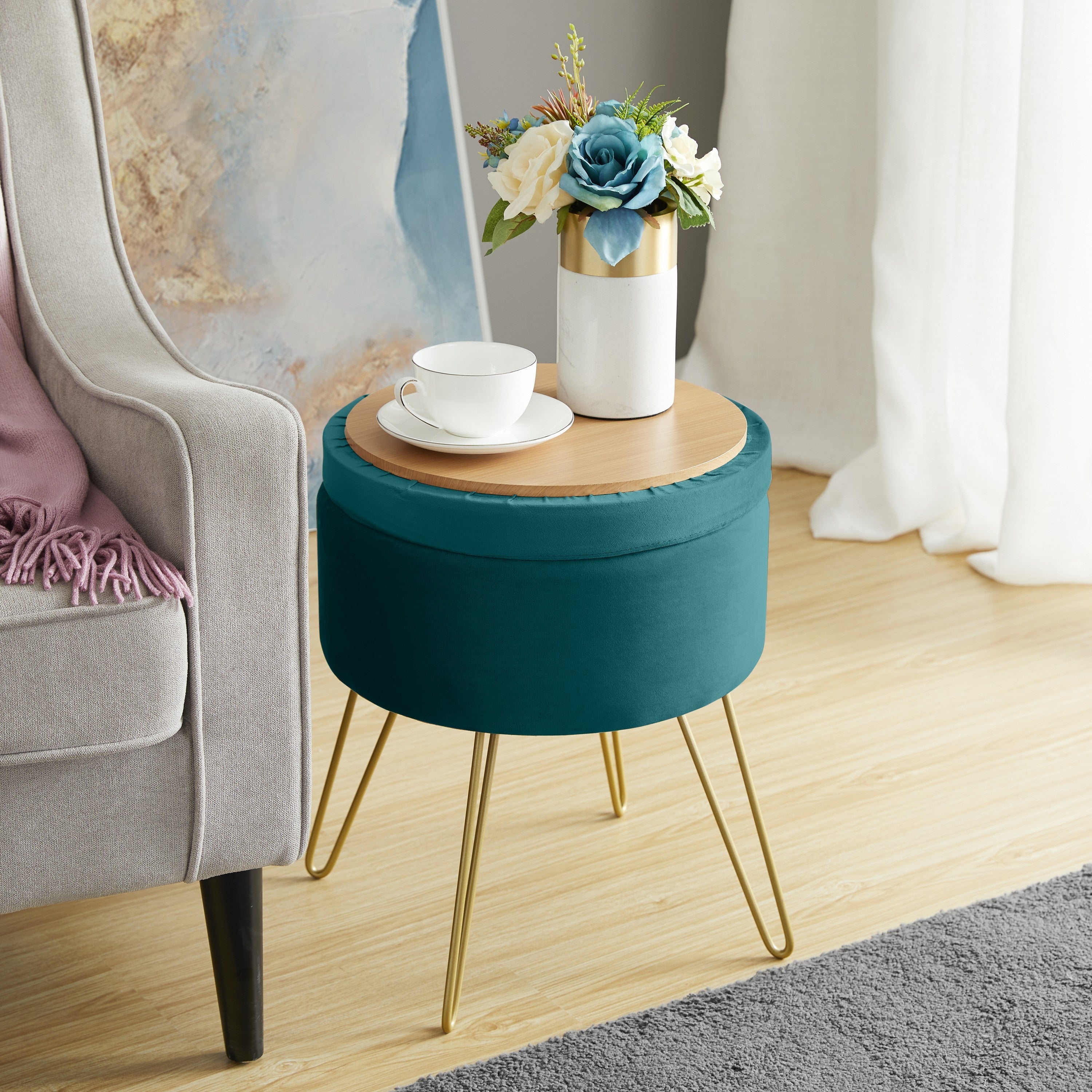 Round Velvet Storage Ottoman