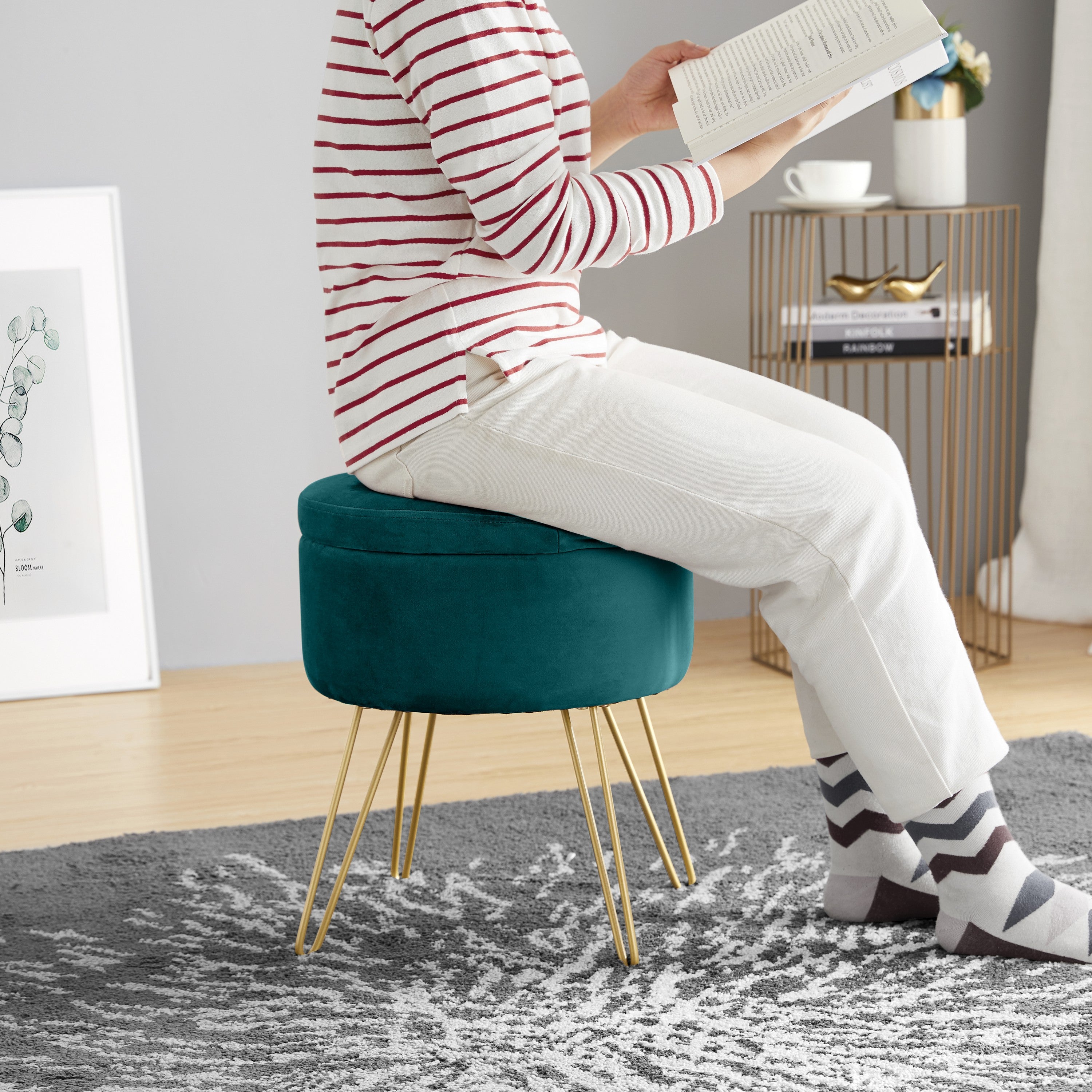 Round Velvet Storage Ottoman