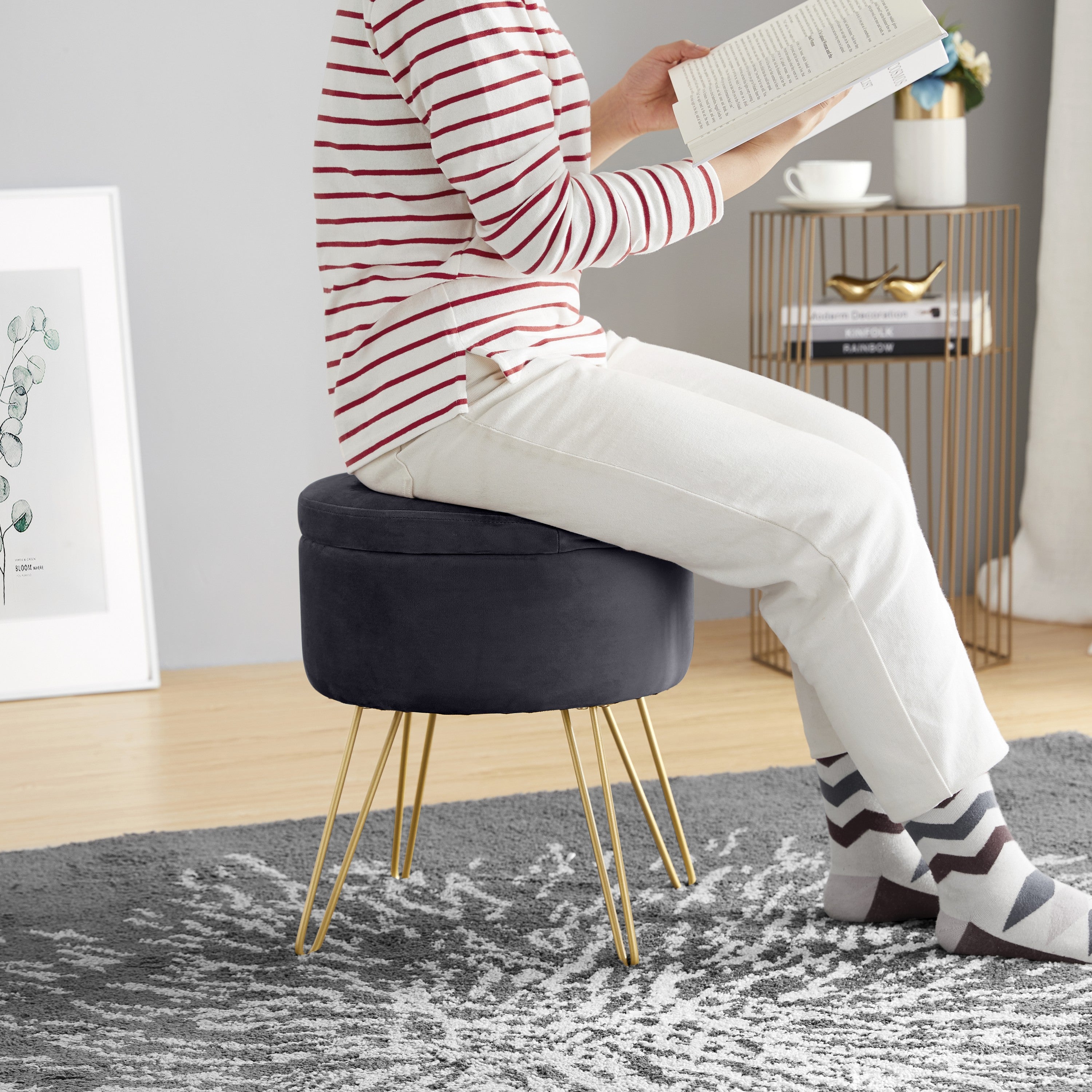 Round Velvet Storage Ottoman