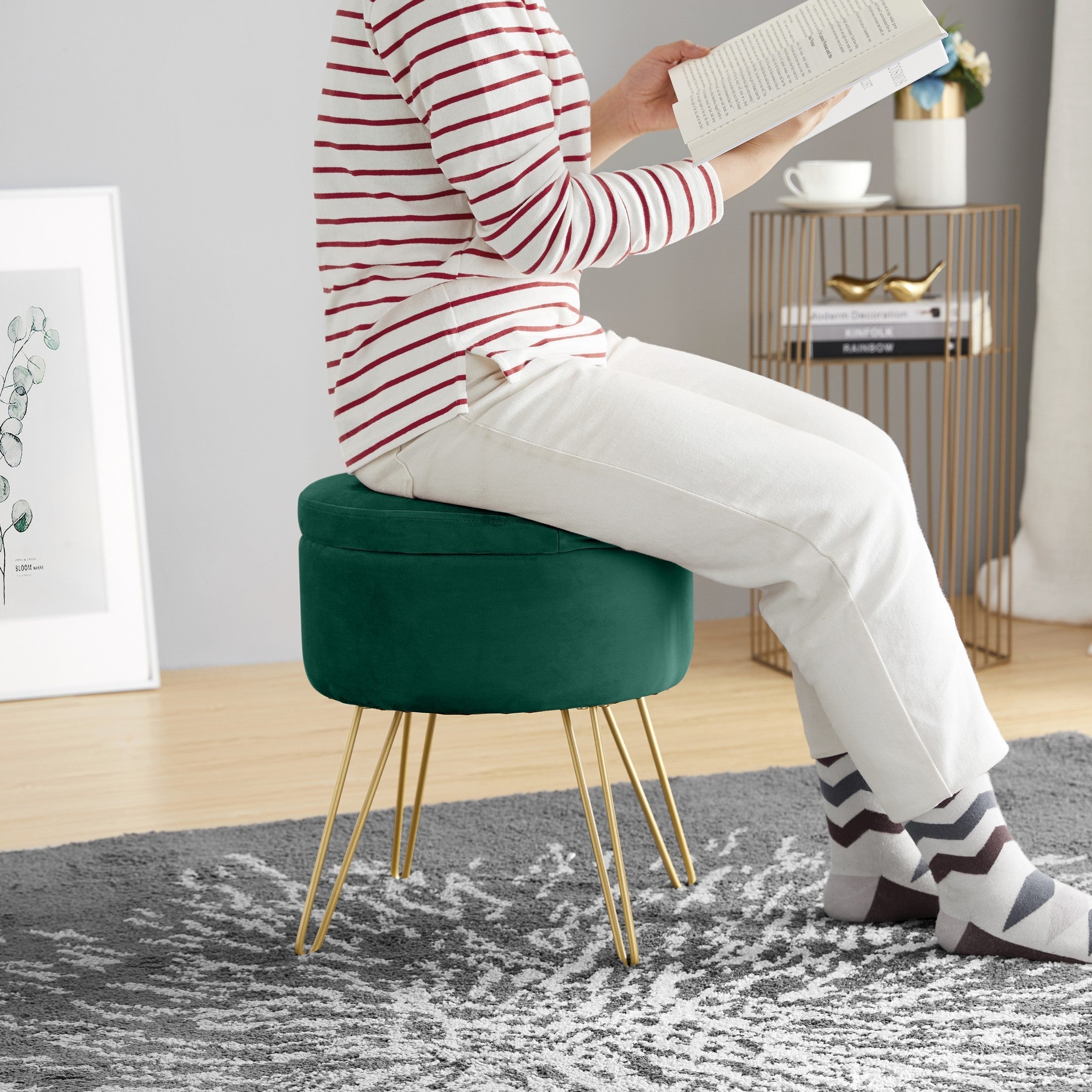 Round Velvet Storage Ottoman