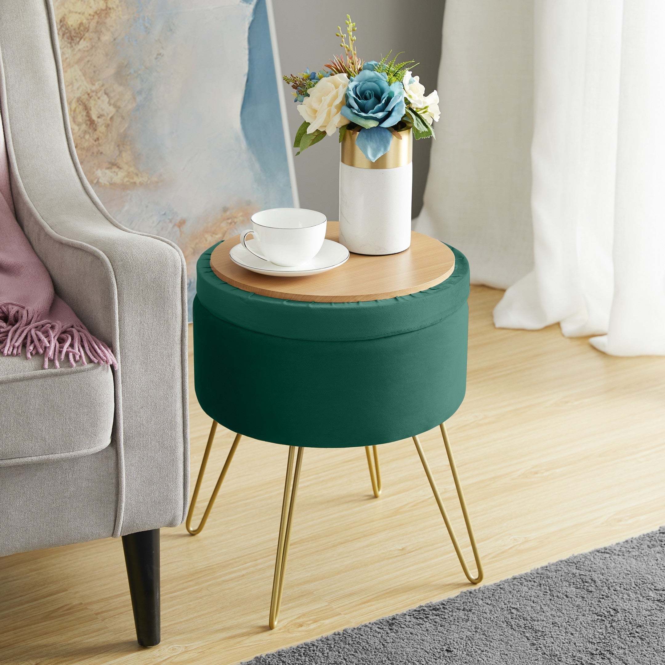 Round Velvet Storage Ottoman