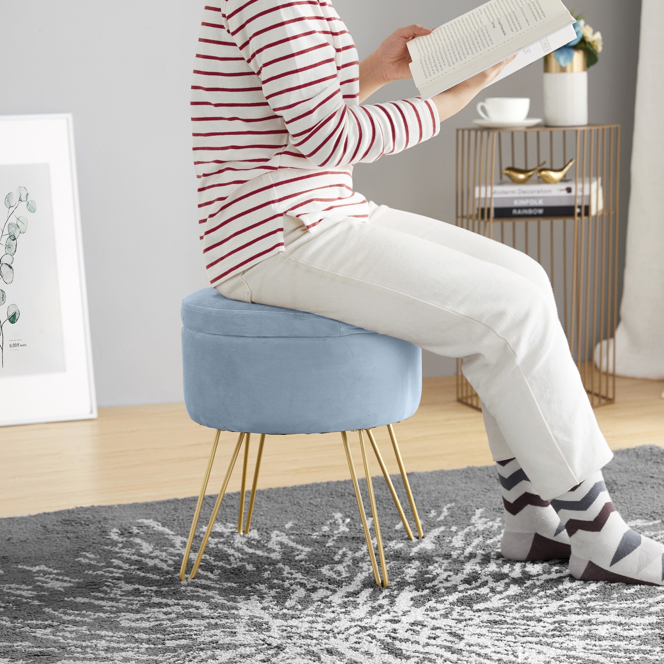 Round Velvet Storage Ottoman